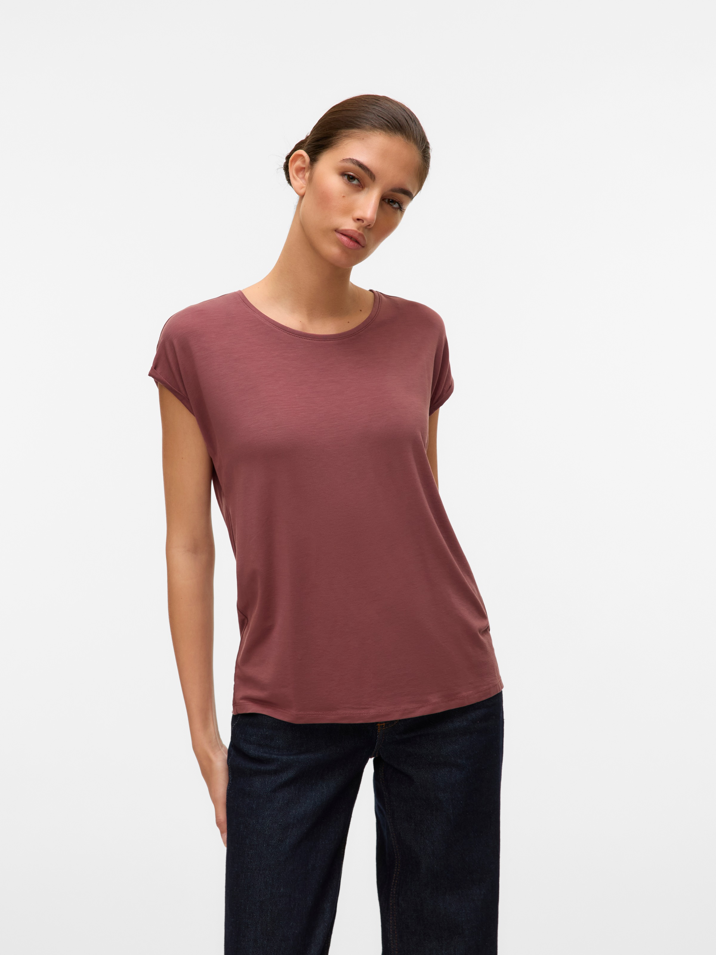 Vero Moda Rundhalsshirt "VMAVA PLAIN SS TOP GAJRS NOOS" Materialmix, regula günstig online kaufen