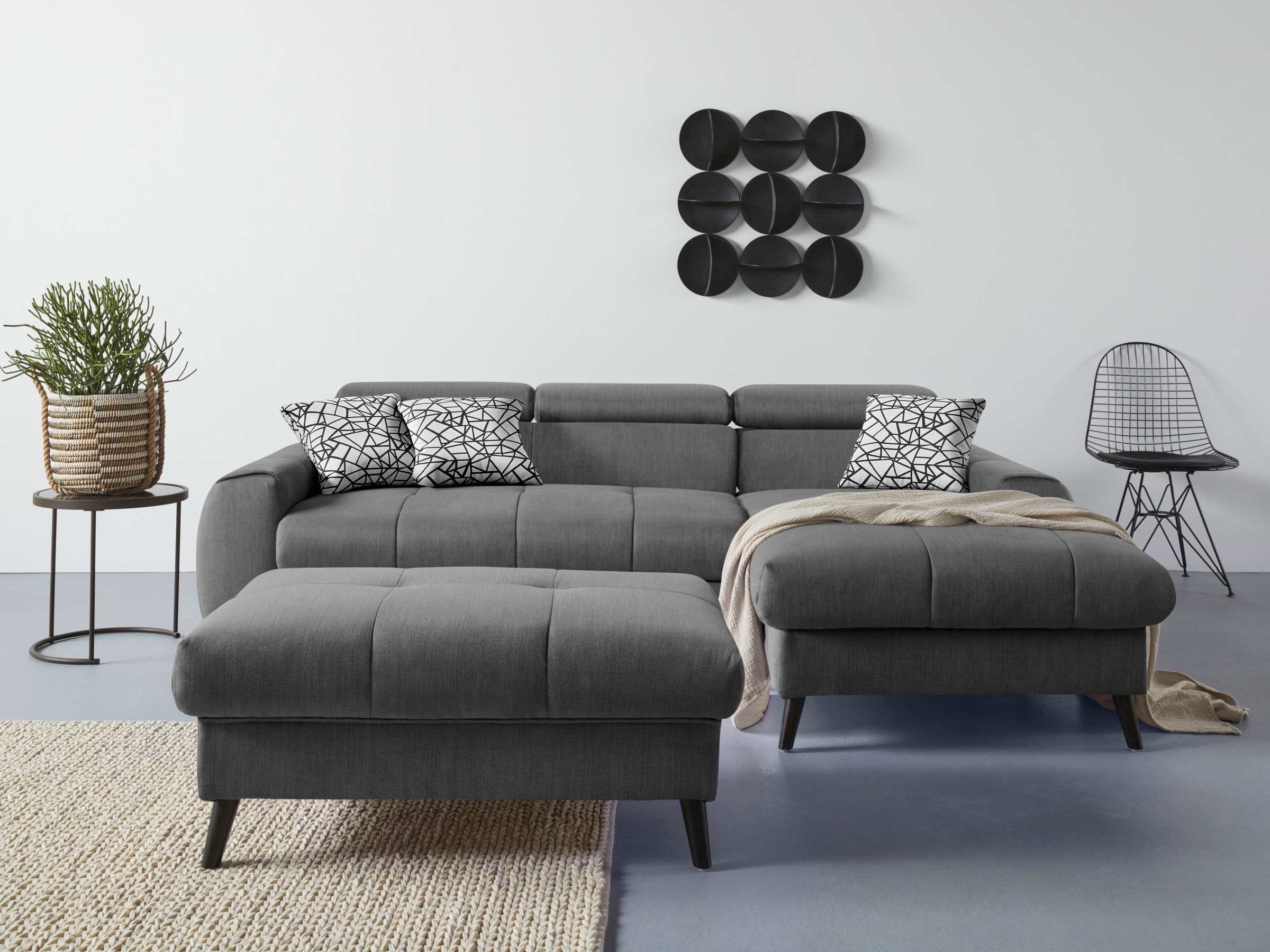 COTTA Ecksofa »Mia L-Form«, 3-tlg.-Kissen-Set, Recamiere, wahlweise mit oder ohne RGB-Beleuchtung