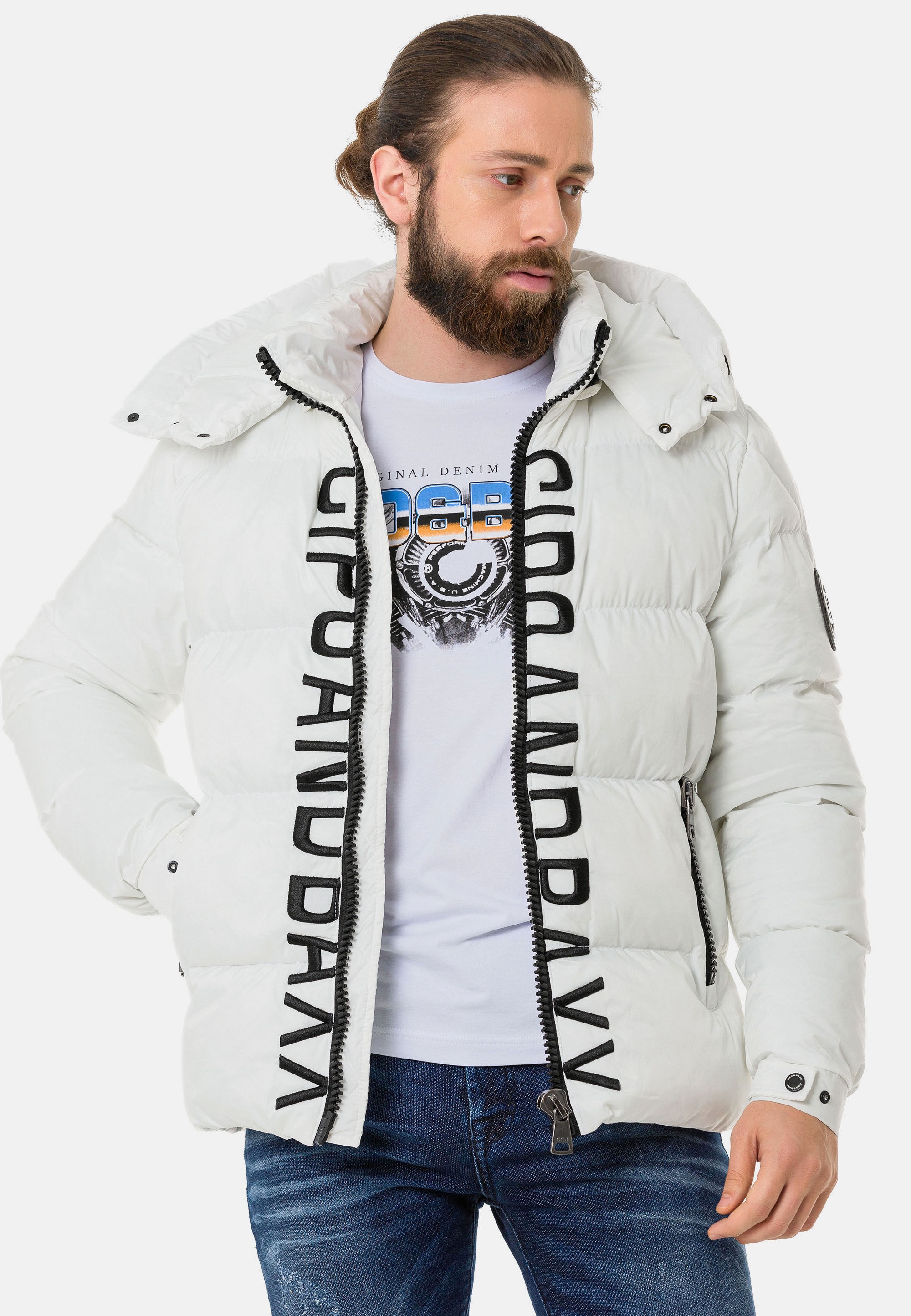 Winterjacke CIPO & BAXX "Winterjacke", Herren, Gr. 3XL, weiß, Stoff, 100% Polyester, unifarben, regular fit normal, Jacken Winterjacke, im unifarbenen Look 3