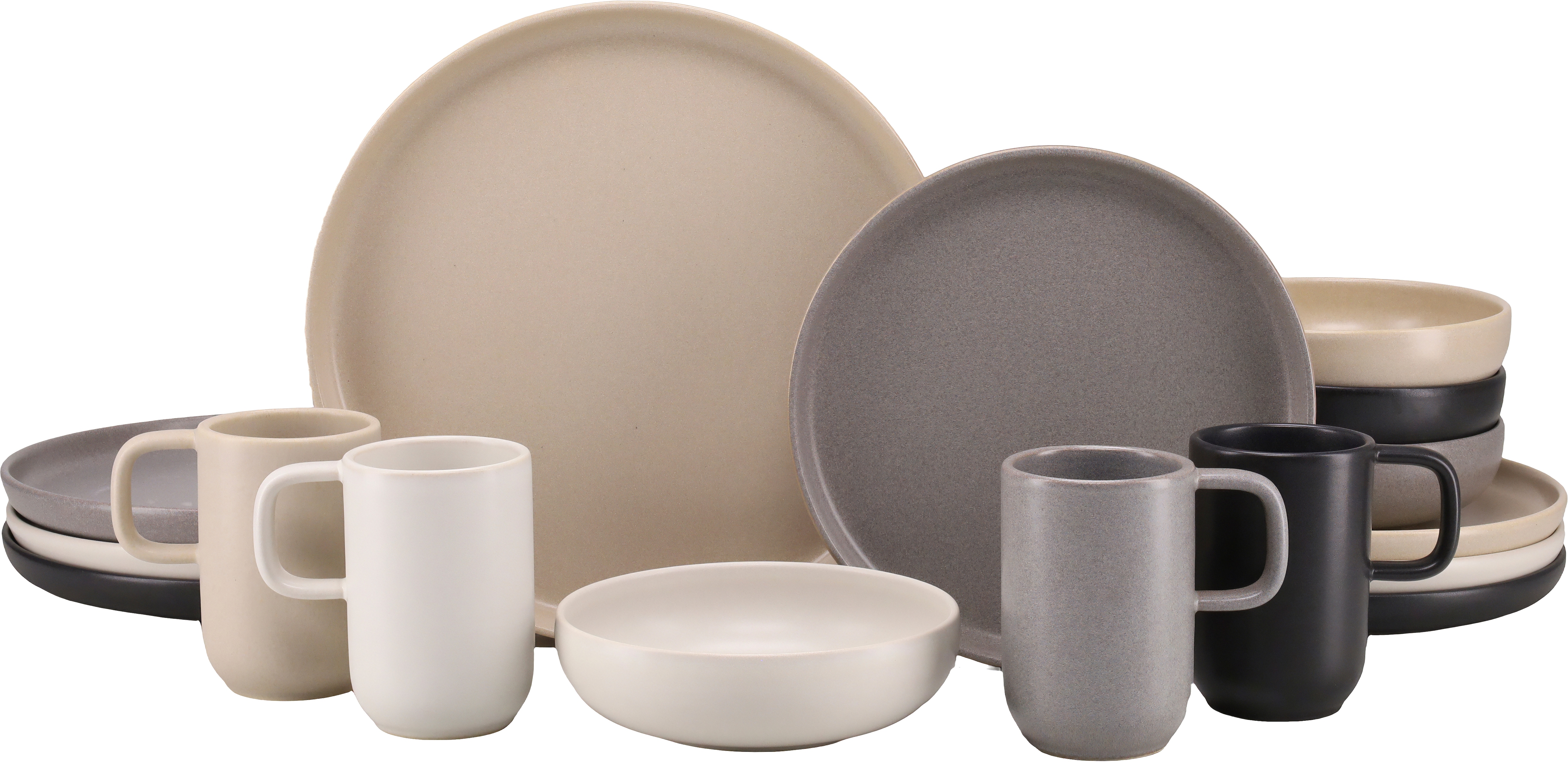 CreaTable Kombiservice "Uno, Geschirr-Set, 16-tlg." Seidenmatten, Spezialglasur, Klare Konturen mit sanften Rundungen