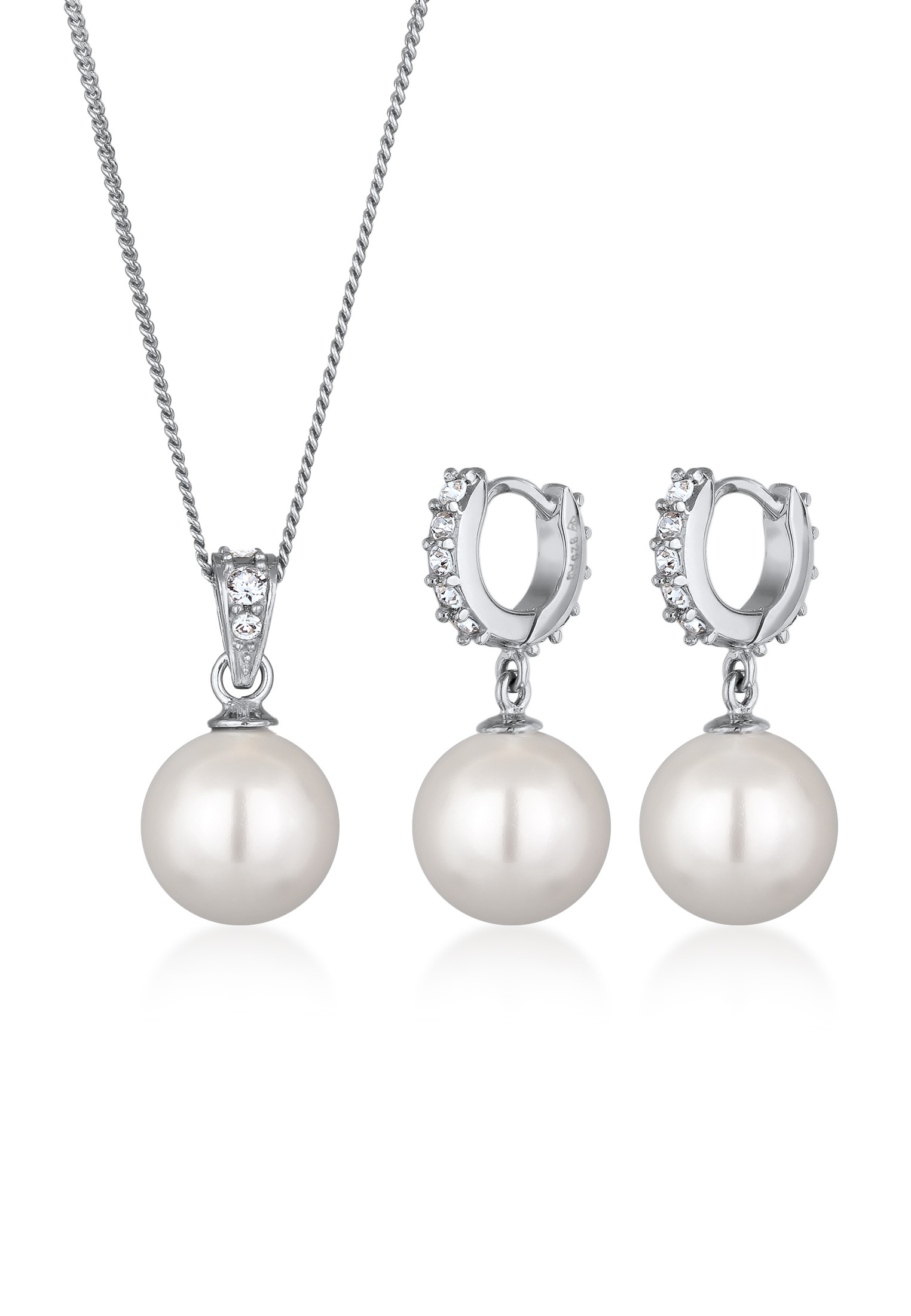 Elli Ohrring und Ketten Set »Schmuckset Muschelkernperlen Weiß Glas Kristalle 925 Sterling Silber« ()