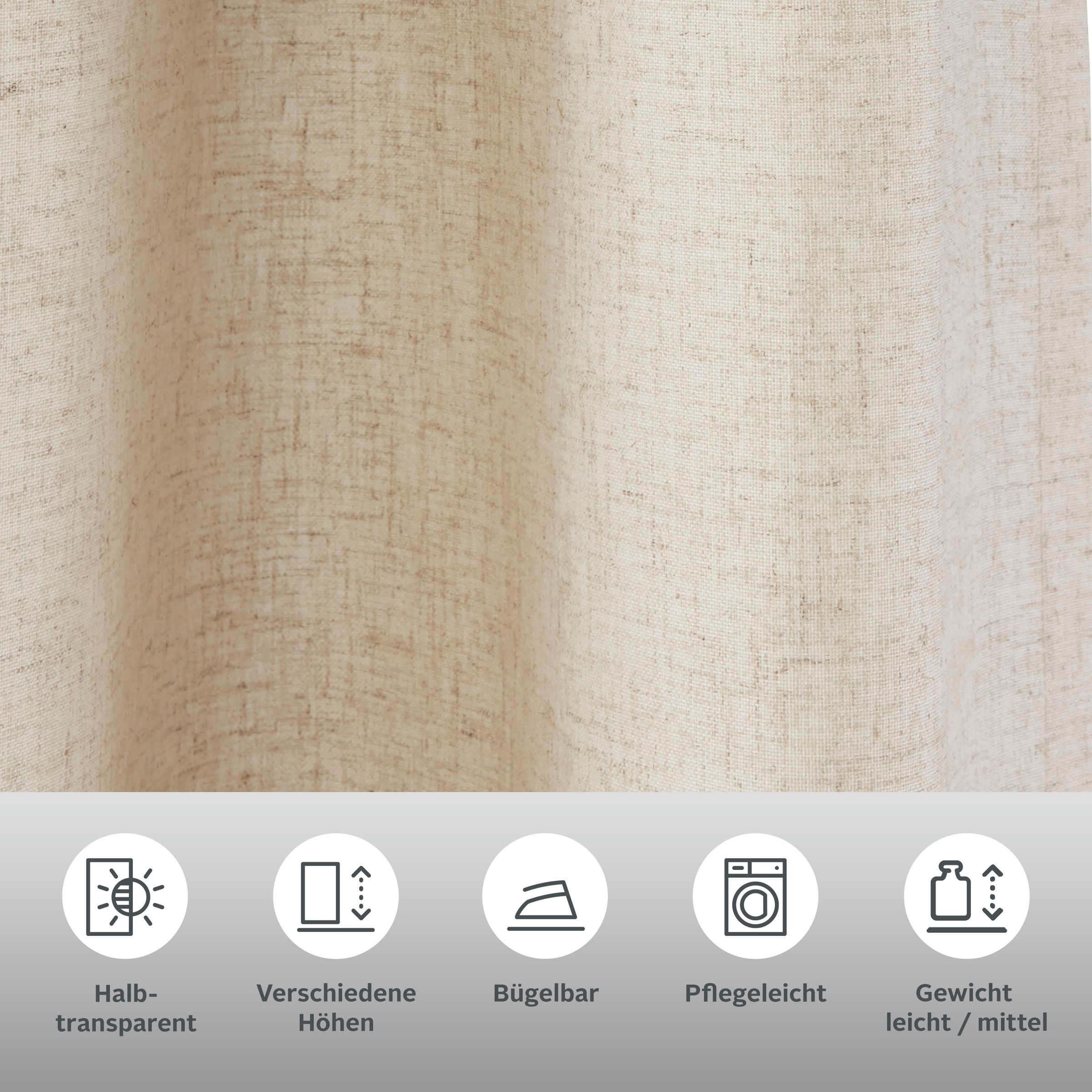 Thumbnail - OTTO home Gardine "Rudy" Ösen 1 Stk. tlg. Halbtransparent, Leinenlook, Polyester-Leinen-Mischung