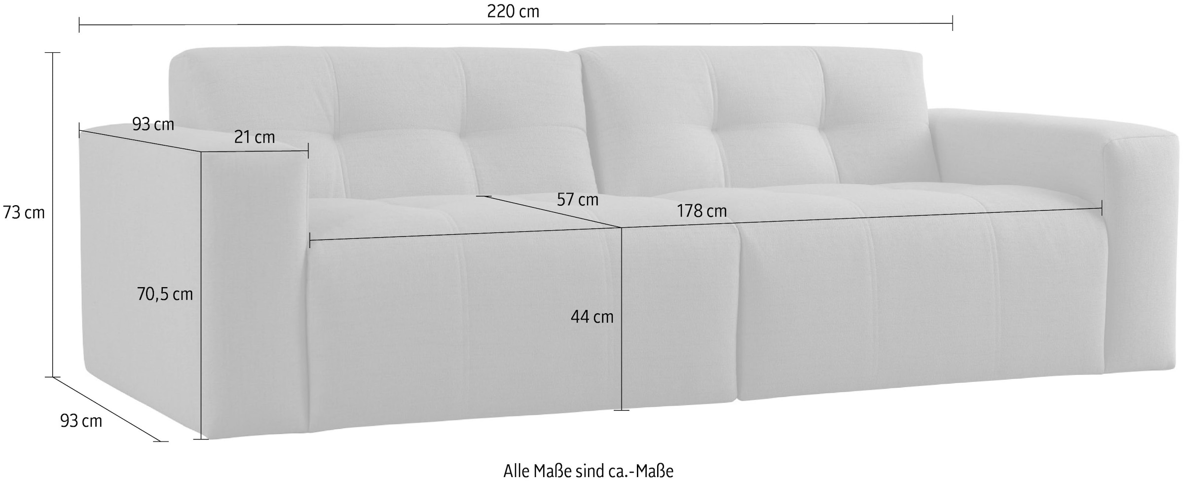 INOSIGN 3-Sitzer »TAPLEY«, Breite 220 cm, Struktur fein, mit Knopfsteppung, bodentief