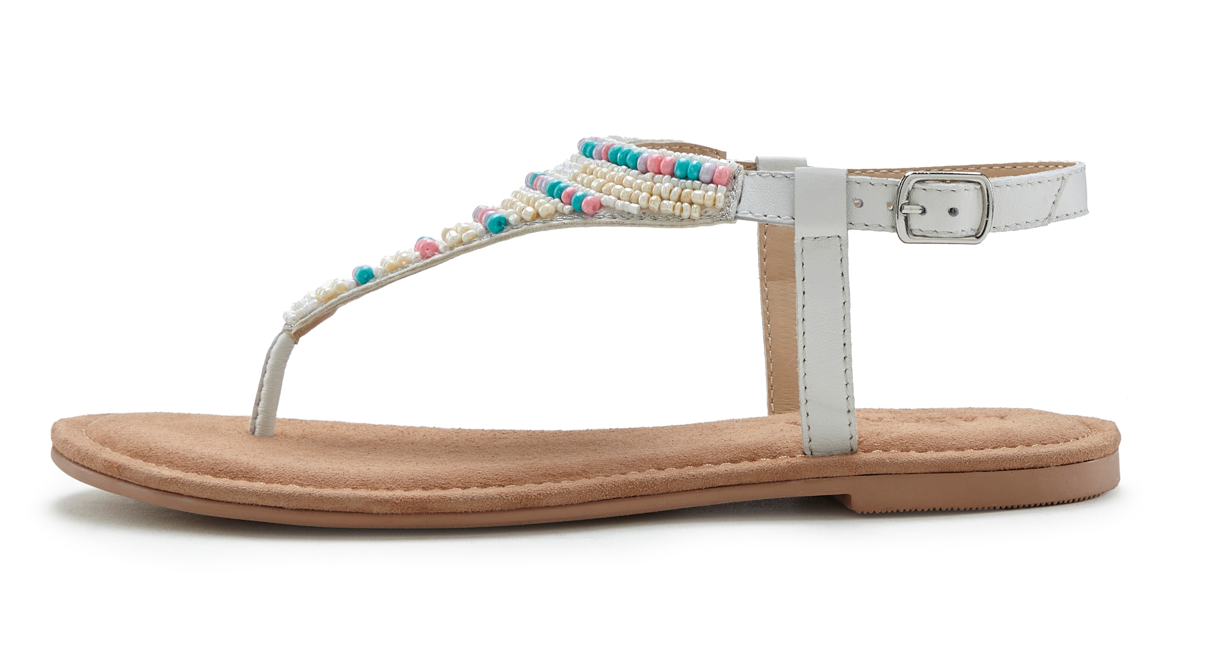 LASCANA Sandale »Zehentrenner, Pantolette, Sandalette, Sommerschuh«, mit Schmucksteinchen und Lederanteil