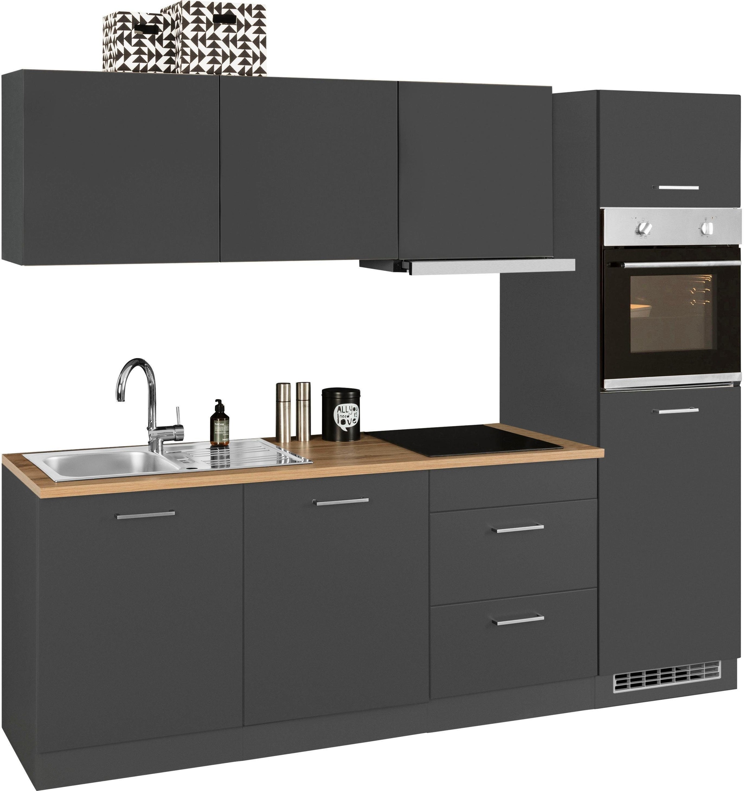 KOCHSTATION Küchenzeile »KS-Kehl«, mit E-Geräten, Breite 240 cm, inkl. Kühlschrank und Geschirrspüler