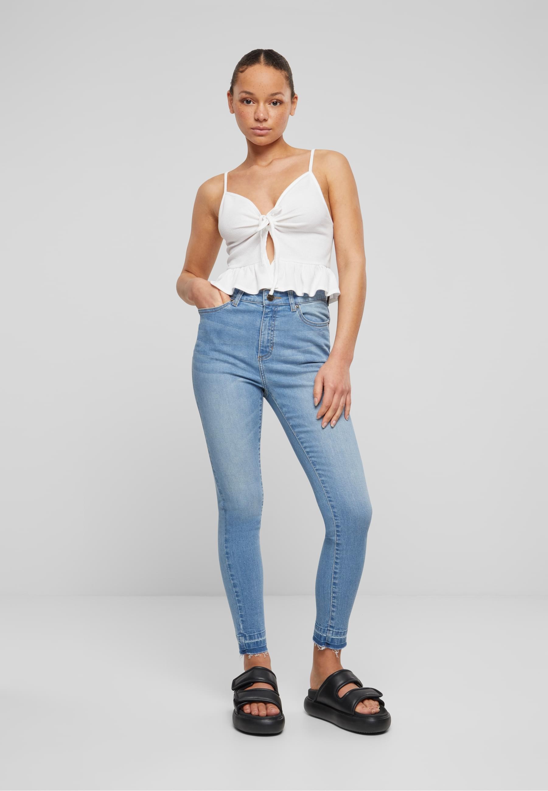 URBAN CLASSICS T-Shirt-BH »Urban Classics Damen Ladies Waffle Pique Ruffle Top«