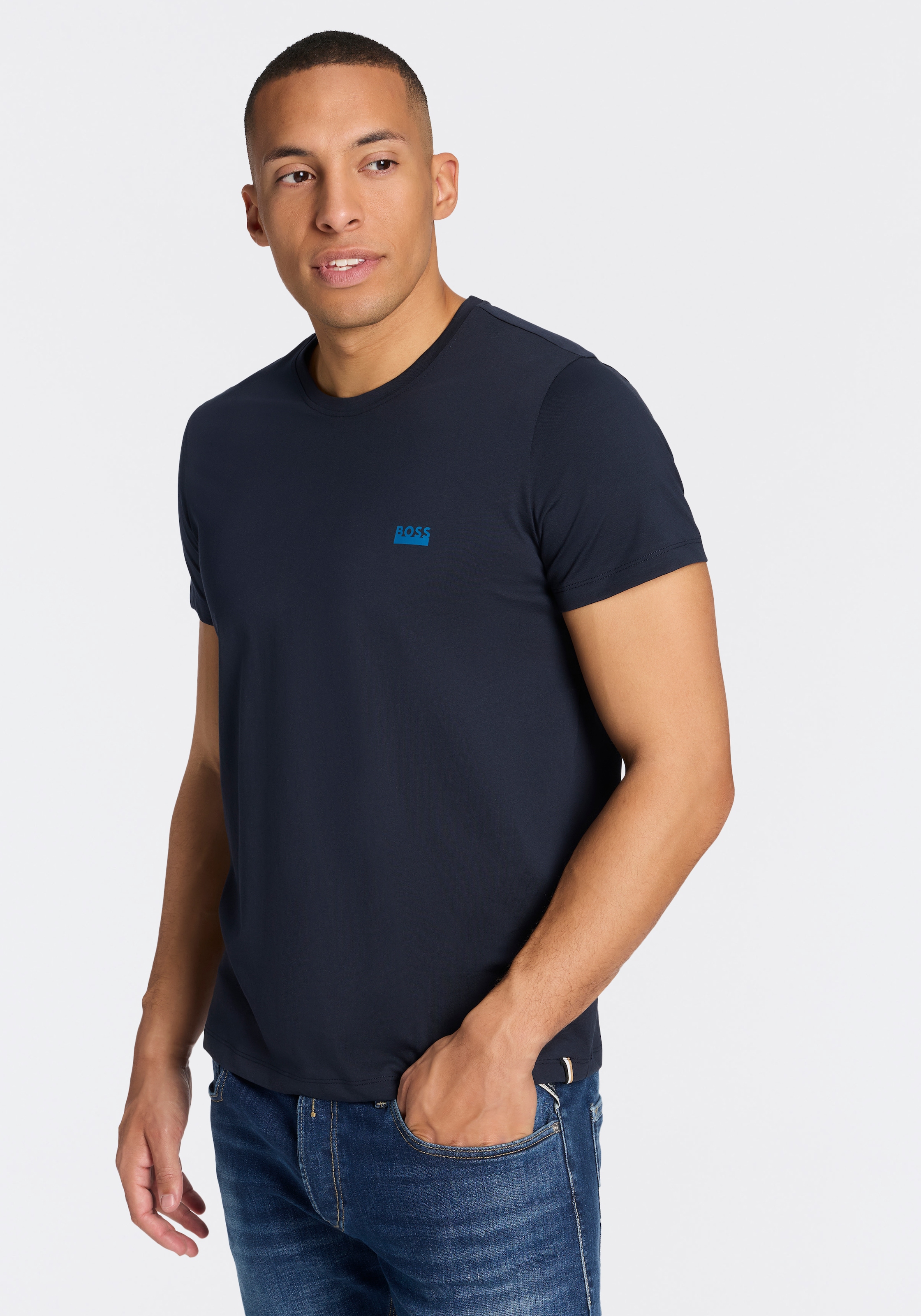 Boss T-Shirt Rundhals, Jersey, Kleines Logo, Regular Fit