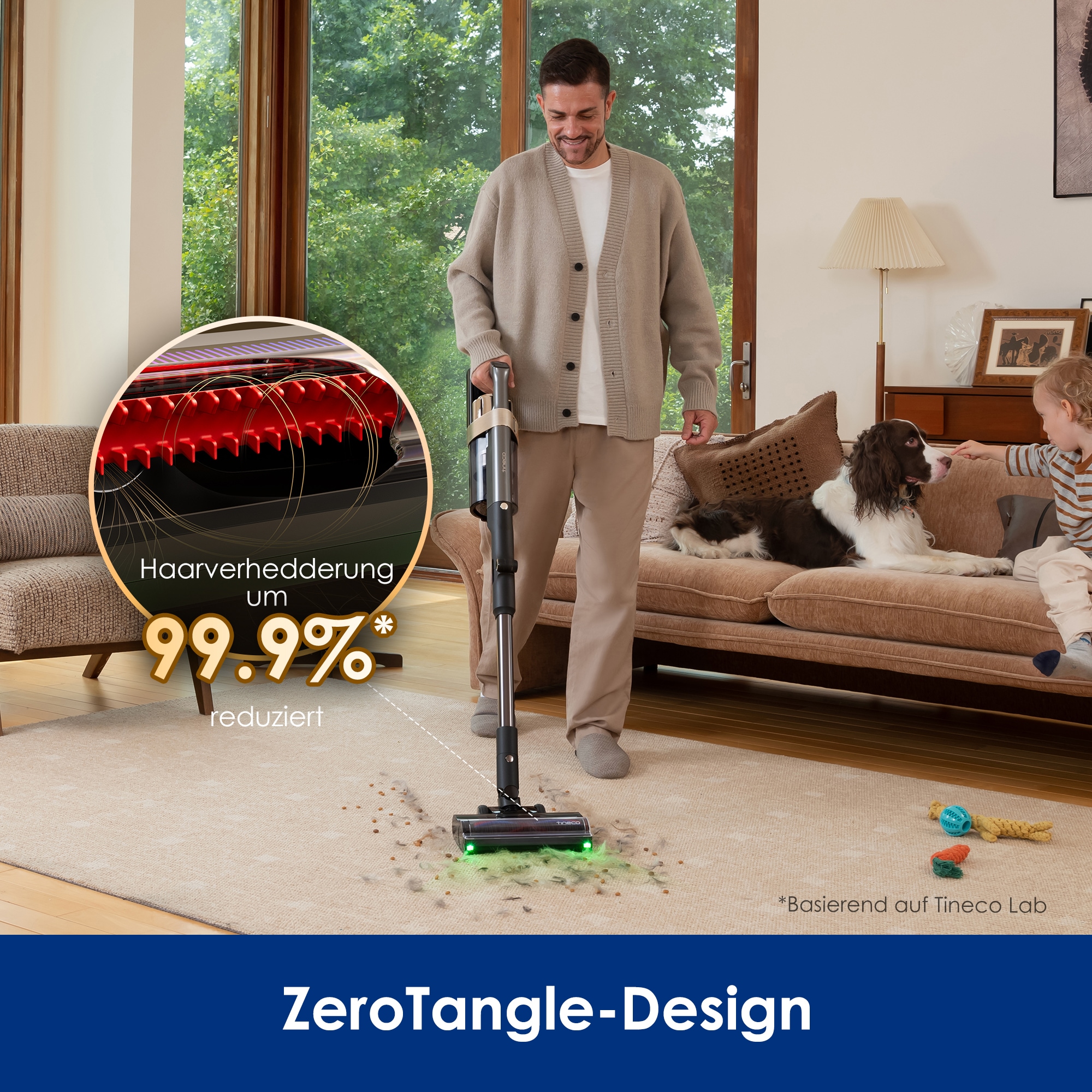 Tineco Akku-Stielstaubsauger »Tineco PURE ONE A90S, Anti-Allergiker Filtersystem, Saugrohr knickbar« ZeroTangle Anti-Haar-Verwicklungsbürste, 3DSense Master-Bürste