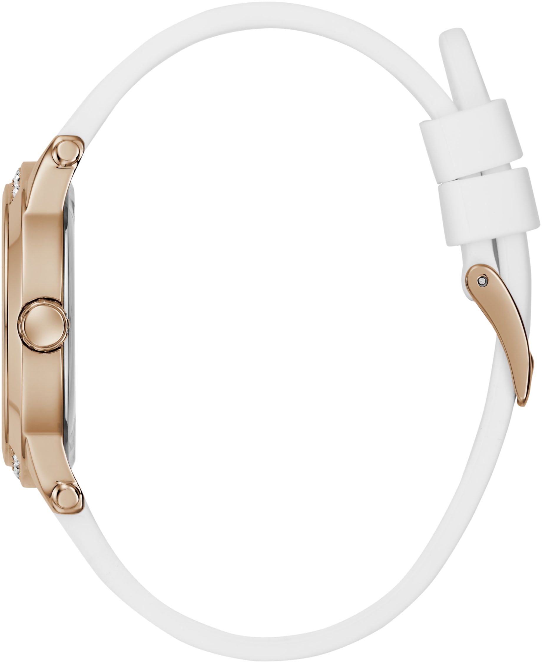 Guess Quarzuhr »ANNETTE«, Armbanduhr, Damenuhr, Silikonarmband, analog, Kristallsteine