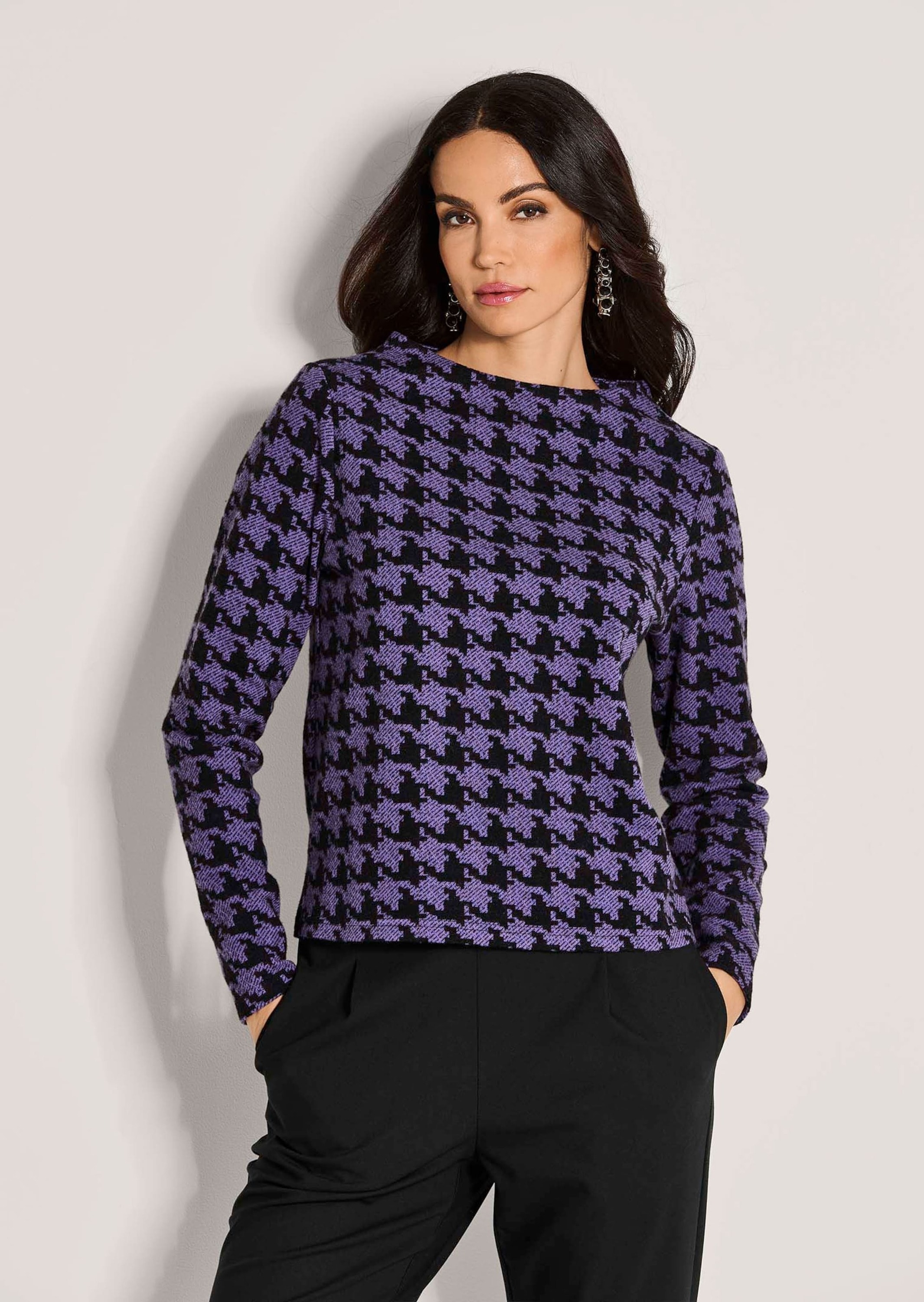MADELEINE Langarmshirt »Sweatshirt Hahnentritt-Oberteil mit U-Boot-Ausschnitt«
