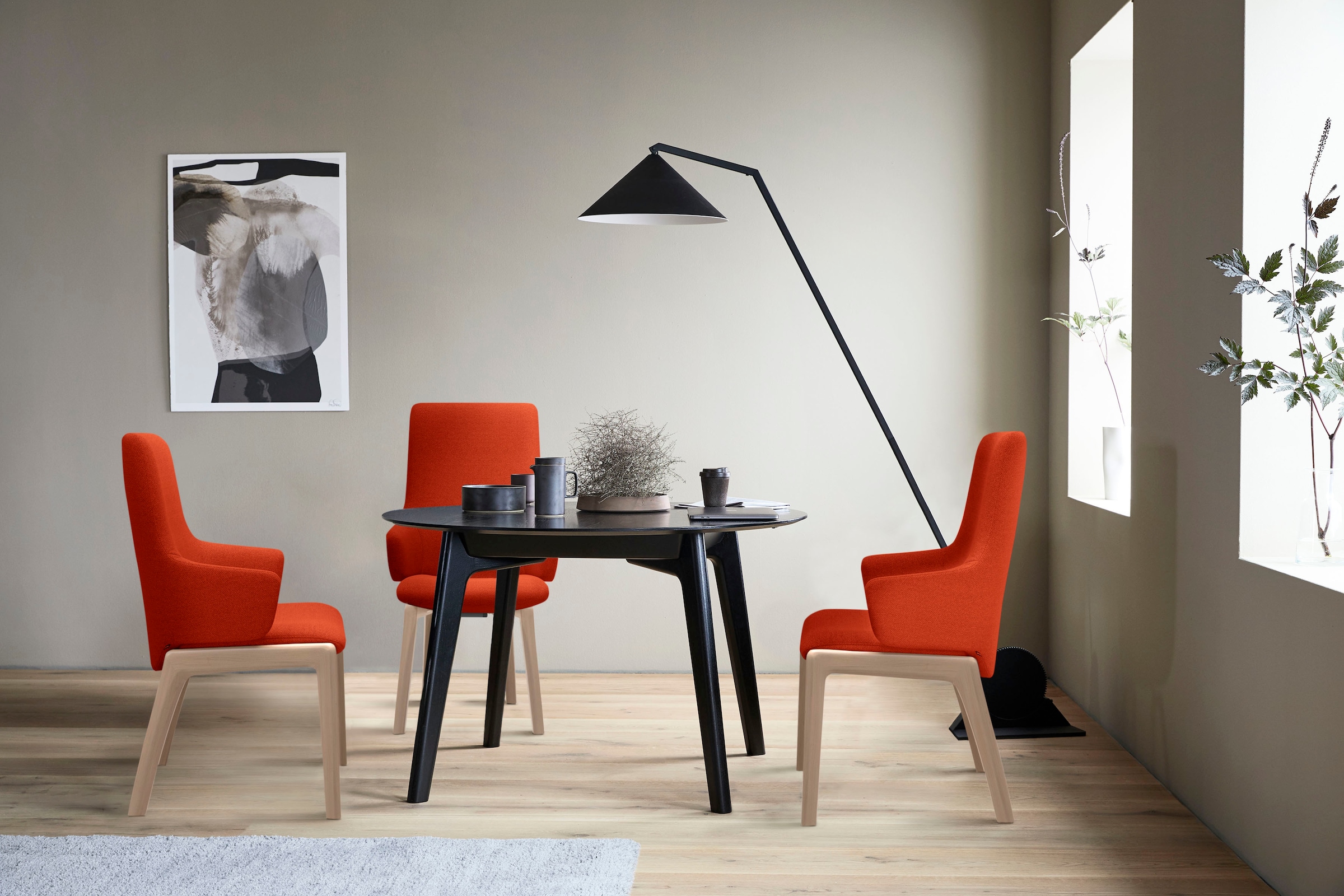 Stressless® Polsterstuhl »Laurel«, ROHLEDER Stoff Q2 FARON, High Back mit Armlehne, Größe L, mit abgerundeten Beinen in Eiche