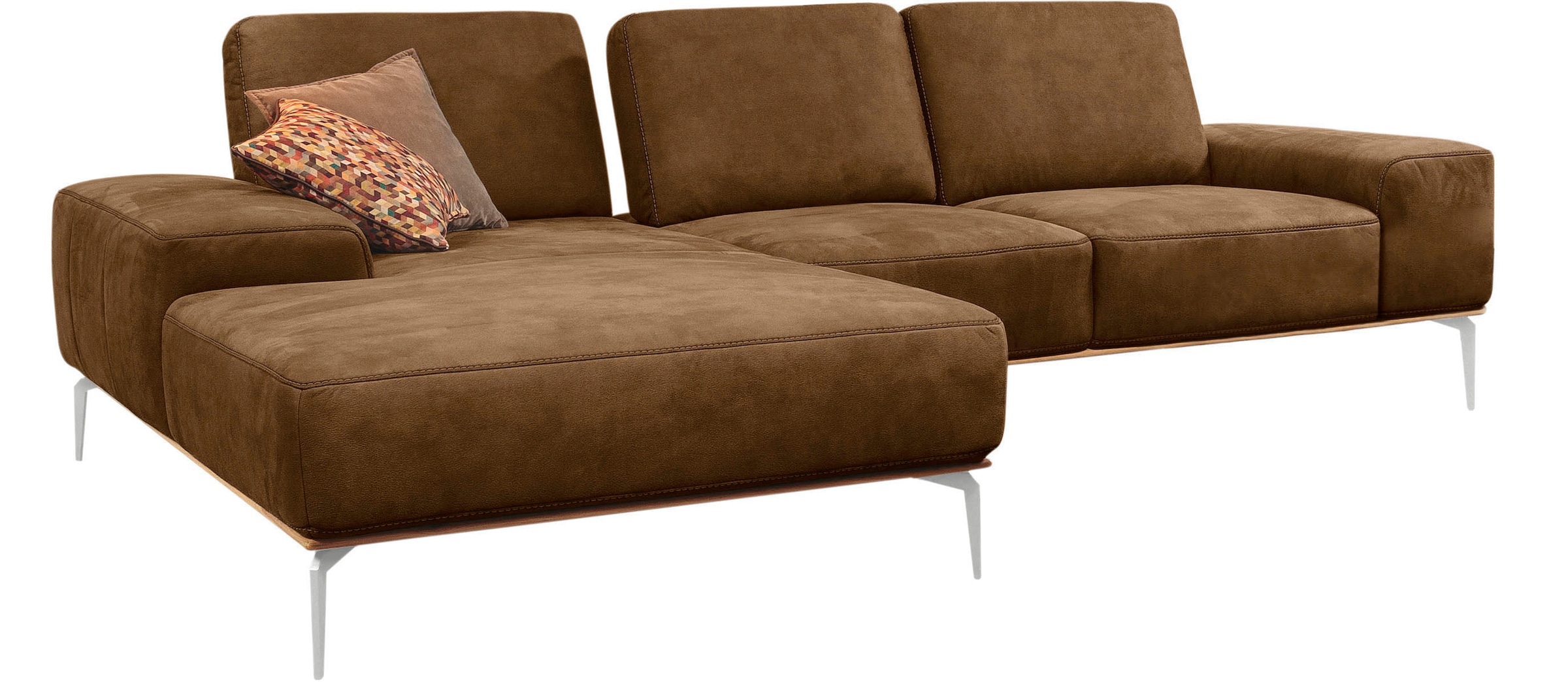 W.SCHILLIG Ecksofa »run, Designsofa mit tollem Sitzkomfort, L-Form«, mit elegantem Holzsockel, Füße in Chrom glänzend, Breite 279 cm