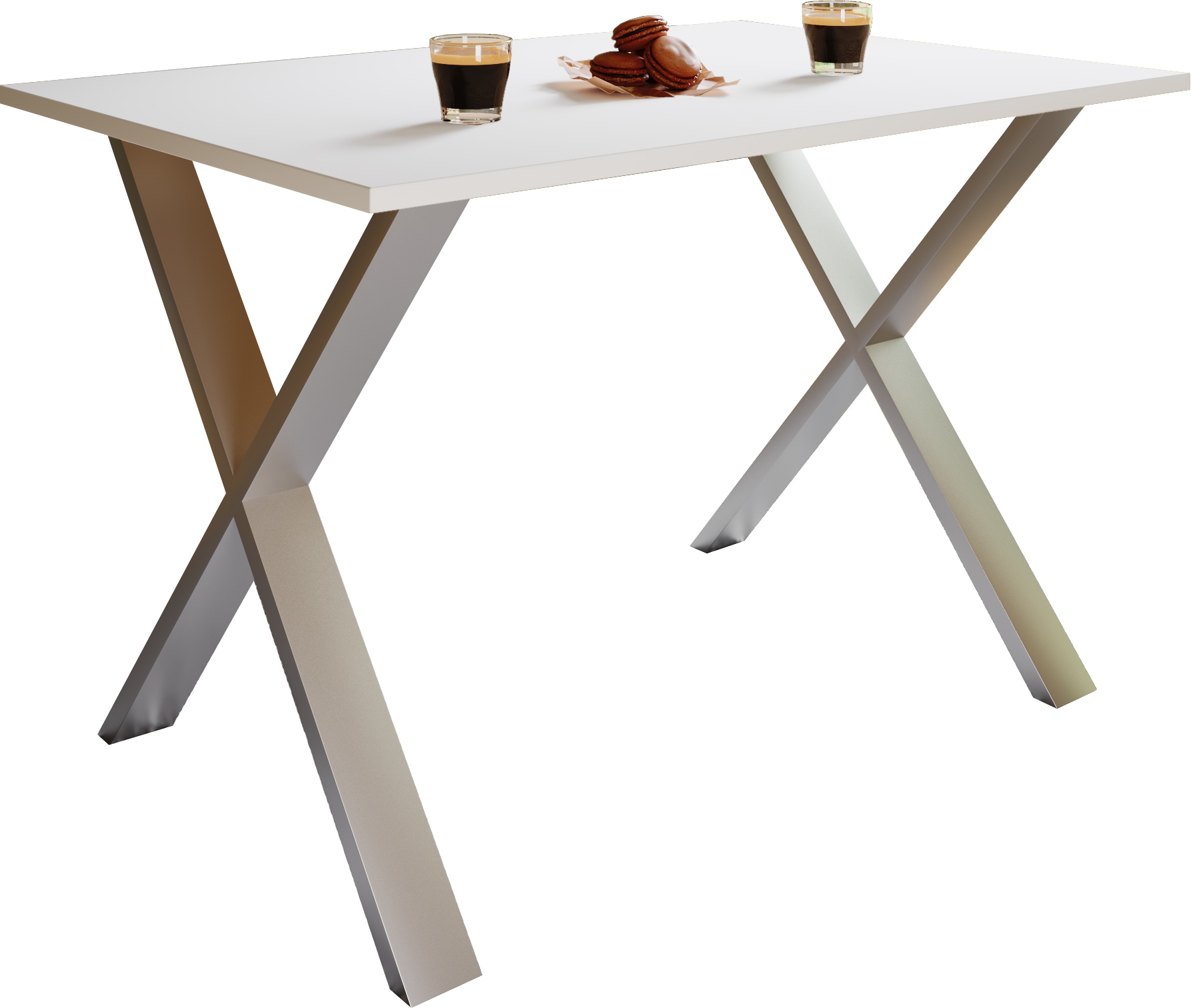 Esstisch VCM "Premium Holz Esstisch Küchentisch Xona X 140x80", weiß (silber, weiß), B:140cm T:80cm, Tische, Esstisch