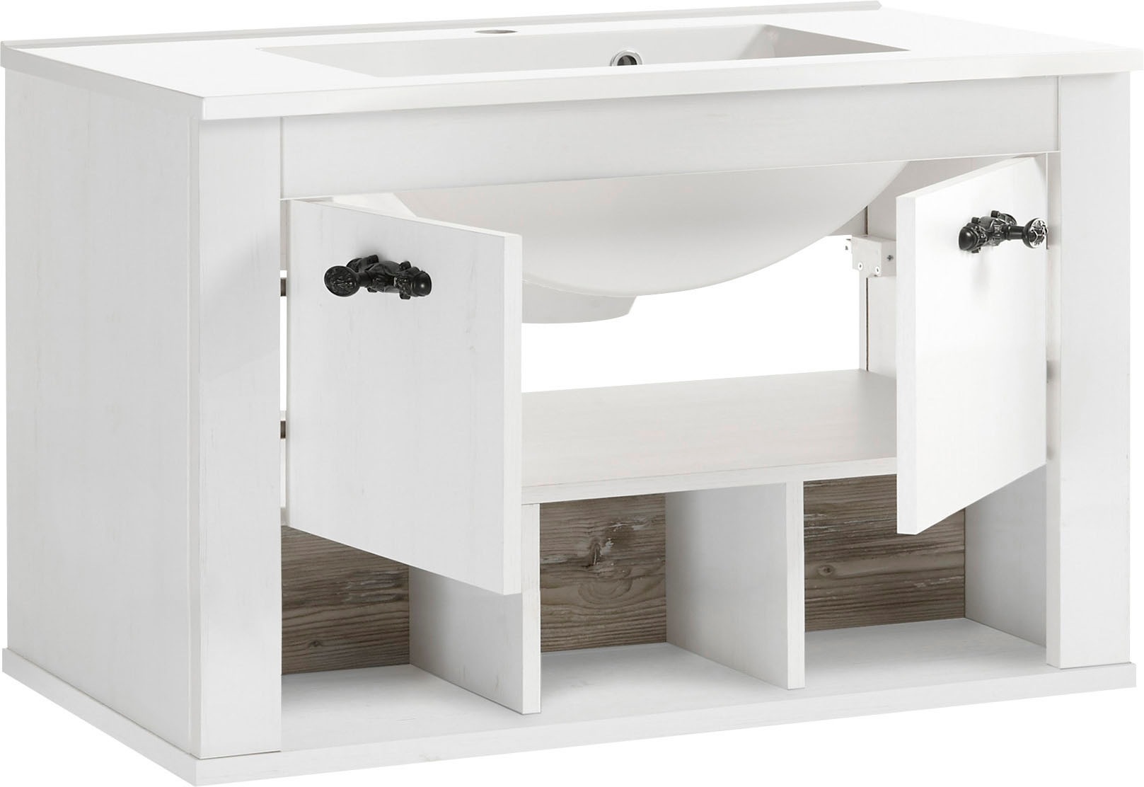 Home affaire Waschtisch »Florenz, Waschbeckenunterschrank inkl. Waschbecken, Metallgriffe«, in Pinie Weiß, hängend, Breite 82 cm, inkl. Mineralgussbecken