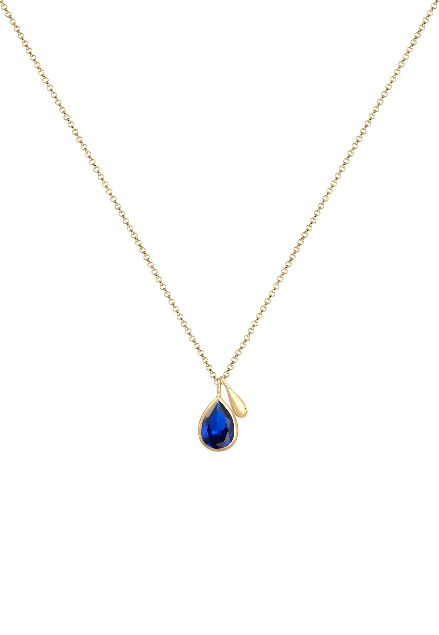 Elli Premium Collierkettchen »Tropfen Synthetischer Saphir Blau 925 Sterling Silber vergoldet«
