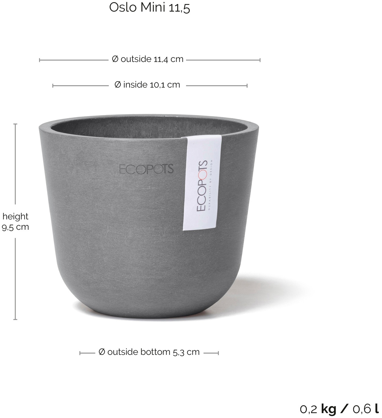 ECOPOTS Blumentopf »Oslo Mini 11,5 Grau«, für den Innenbereich
