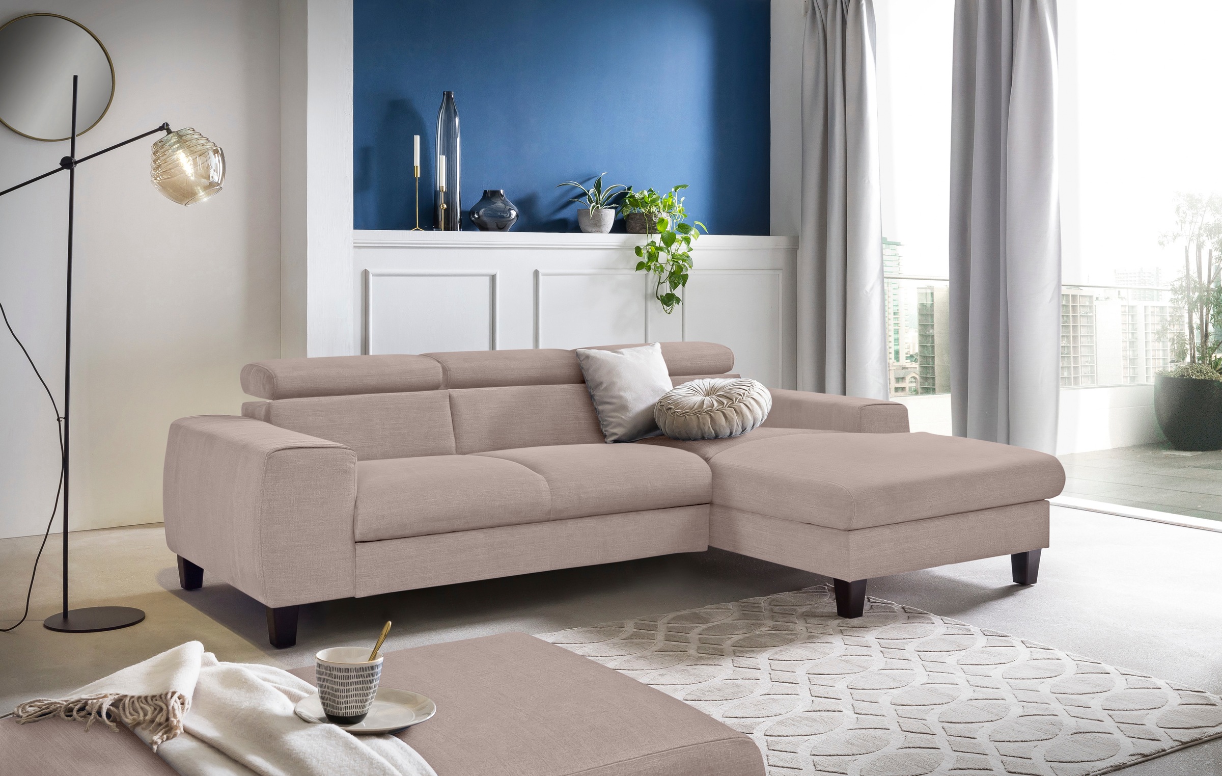 COTTA Ecksofa »Morven L-Form mit Kopfteilverstellung«, wahlweise mit Bettfunktion, Bettkasten & Wireless-Charger