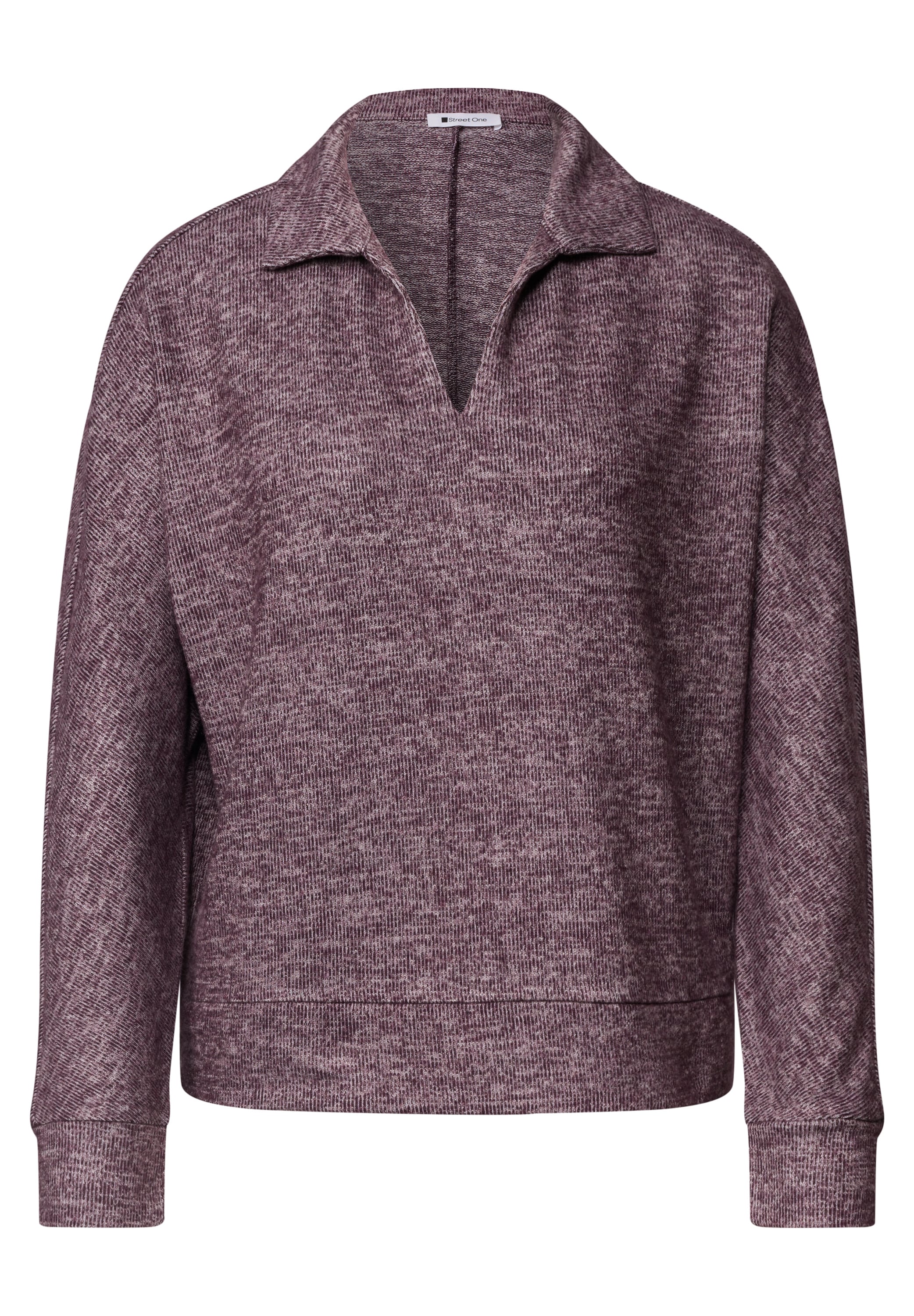 STREET ONE Langarm-Poloshirt mit Polokragen / Im Melange-Look