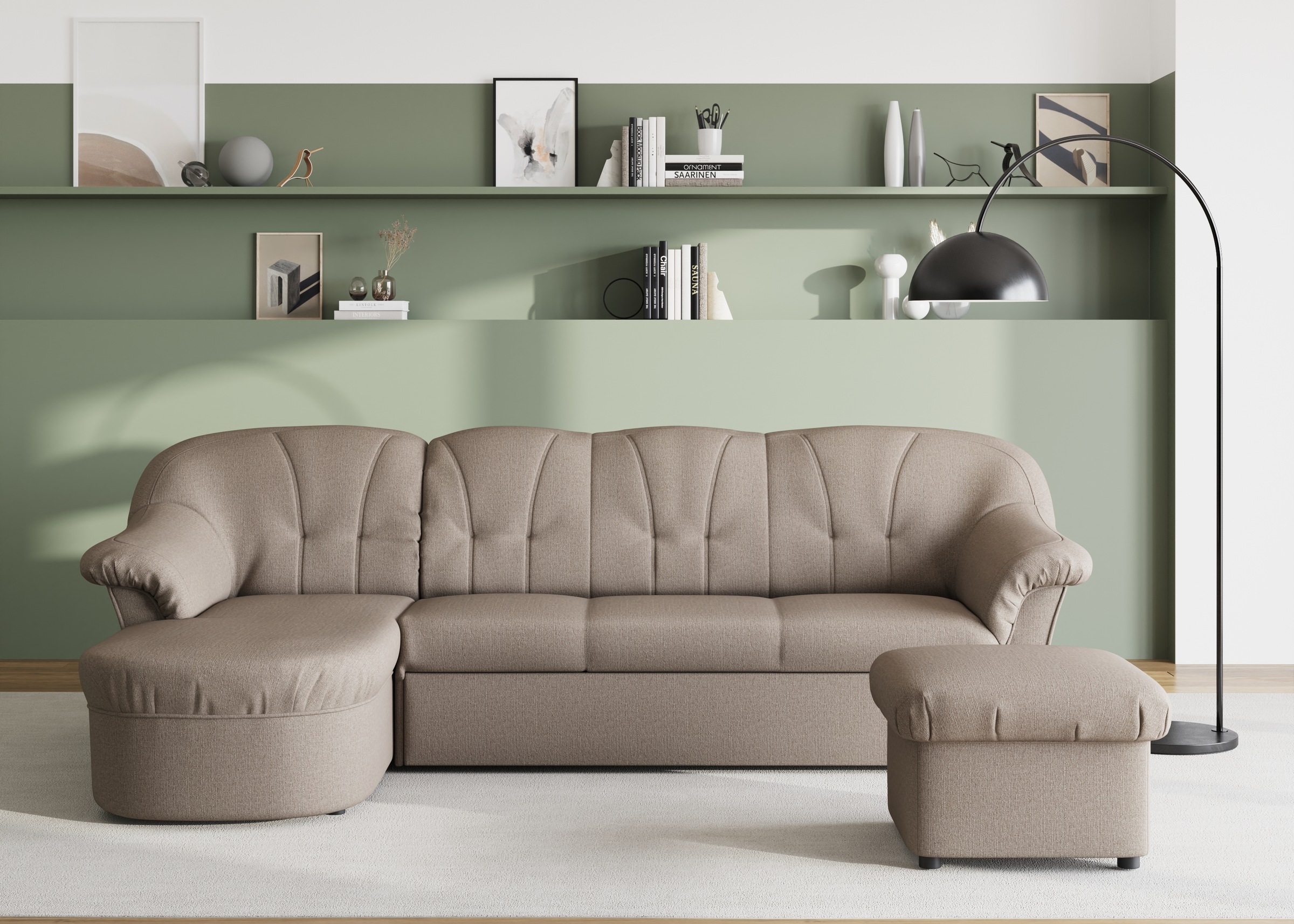 DOMO collection Ecksofa »Pegnitz, elegante Rückensteppung, kompakte Stellmaße 238/141cm, L-Form«, wahlweise mit Bettfunktion