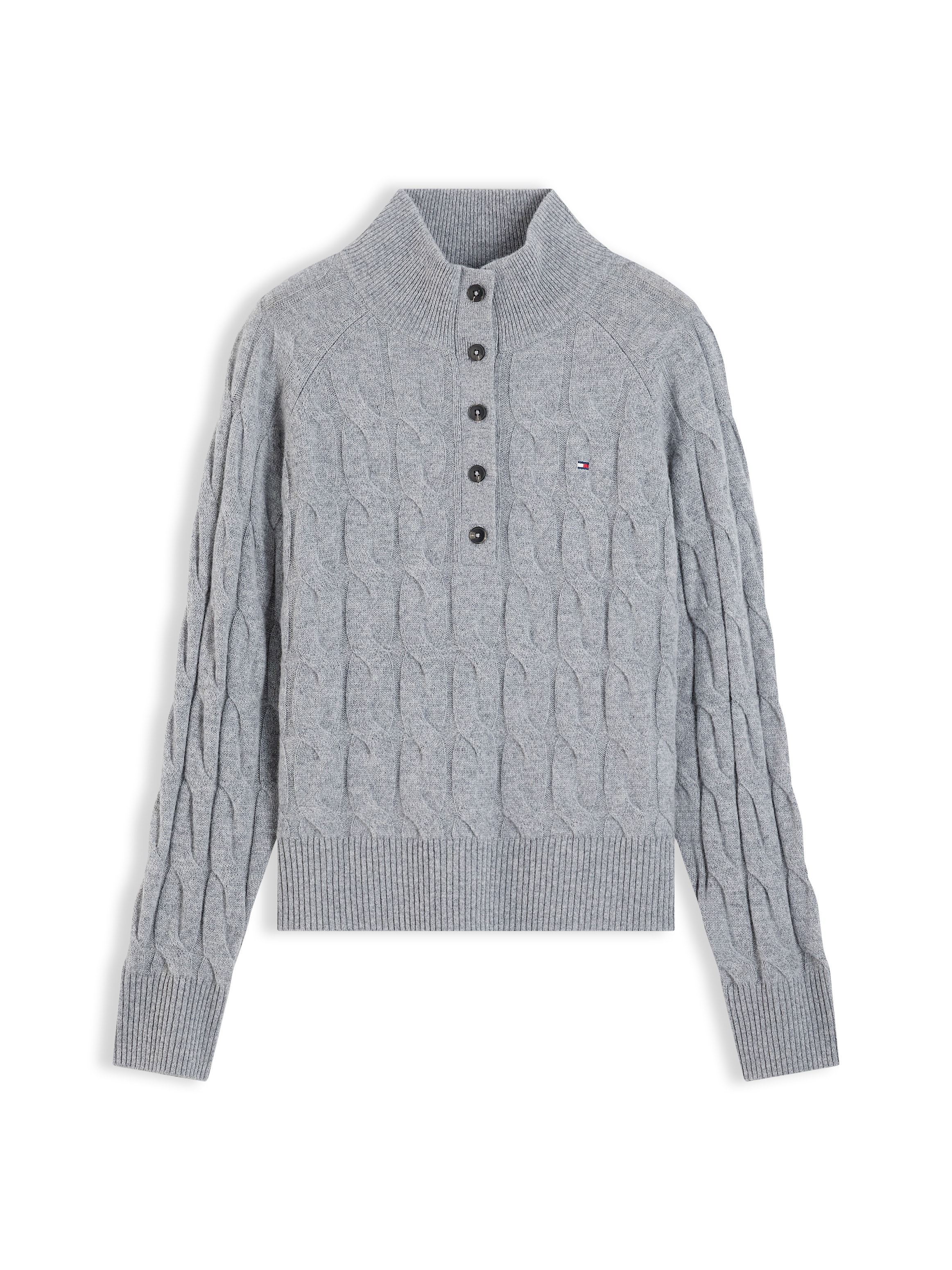 Tommy Hilfiger Strickpullover »SOFT WOOL CABLE MK-NK HENLEY« Wolle, mit Zopfmuster