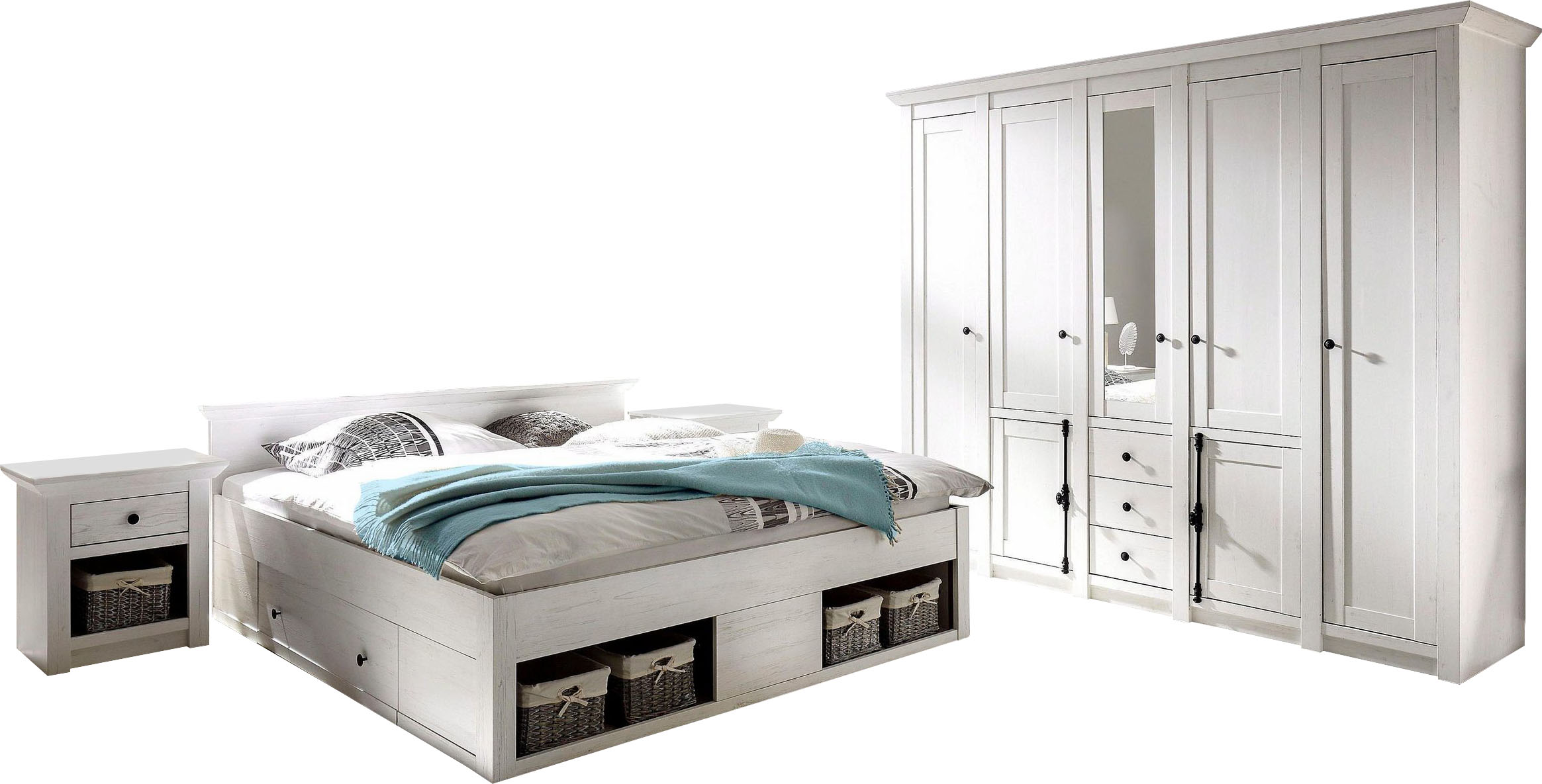 Home affaire Schlafzimmer-Set "California" Set, 4 Stk. tlg. groß: Bett 180 cm, 2 Nachttische, 5-trg Kleiderschrank
