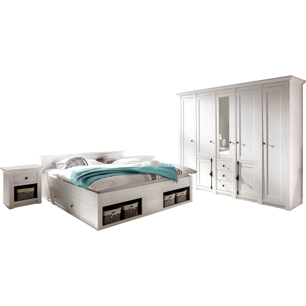 Home affaire Schlafzimmer-Set »California«, (Set, 4 St.), groß: Bett 180 cm, 2 Nachttische, 5-trg Kleiderschrank