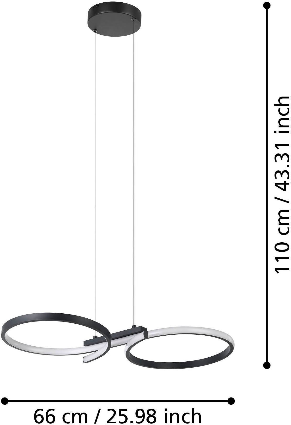 EGLO Hängeleuchte »Serpins Hängelampe, Pendellampe, Metall und Kunststoff, Esszimmerlampe« LED-Modul 1 Stk. Warmweiß Hängeleuchte - L66 x B30 x H110 cm - schwarz - 21W inkl.