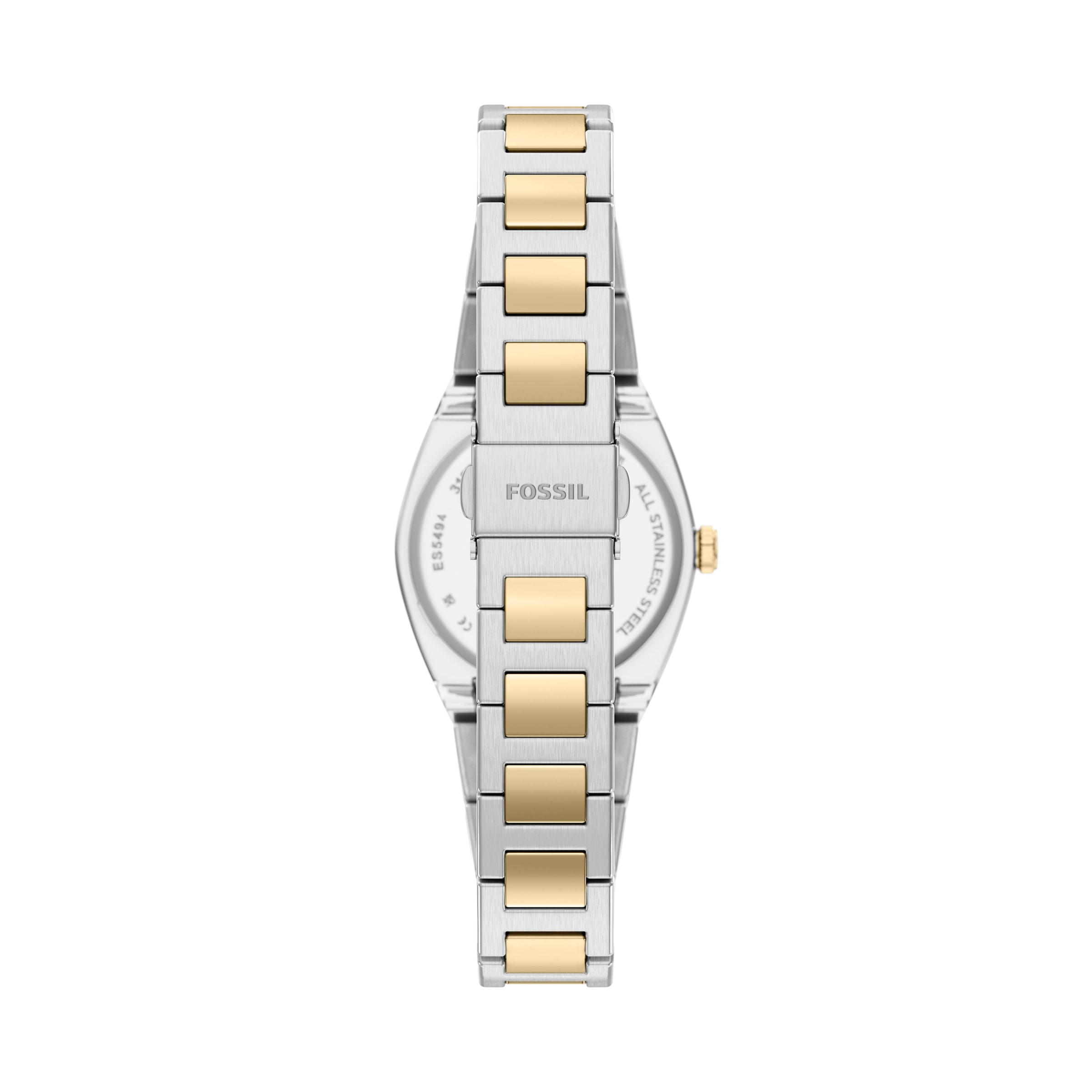Fossil Quarzuhr »Everett« Armbanduhr, Edelstahlarmband, analog, Glassteine