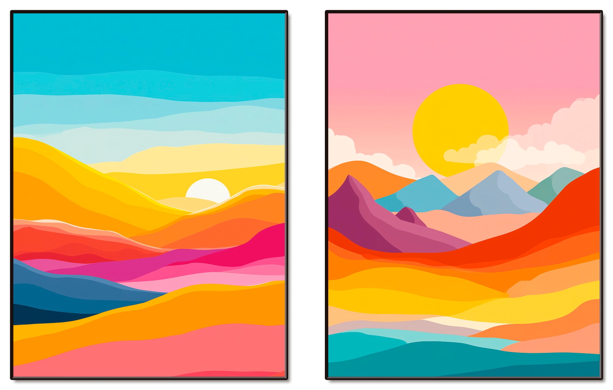 OTTO home Wandbild "Retro Landschaft I und II" Bilder vom Sonnenuntergang & -aufgang 2 Stk. tlg. als Poster oder Leinwandbilder Set