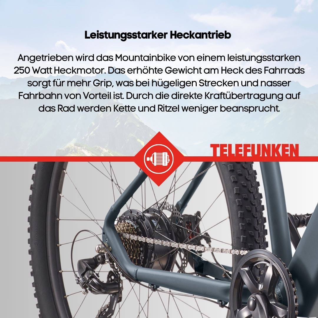 Telefunken E-Bike »Aufsteiger M921«, 7 Gang, Shimano, Heckmotor 250 W, (29 Zoll, Scheibenbremsen), Pedelec, Elektrofahrrad für Damen u. Herren, MTB