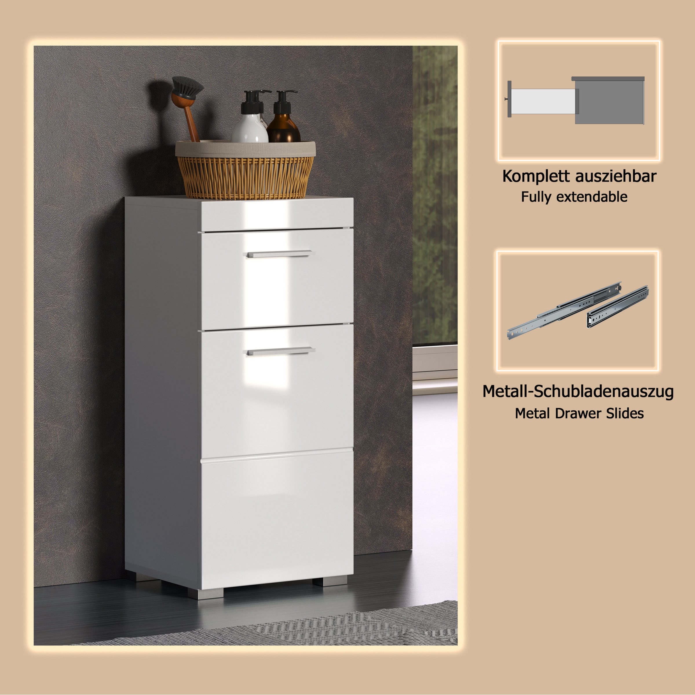 welltime Unterschrank »Avena«, Badezimmerkommode mit 1 Schublade und 1 Tür - (B/T/H) 37/31/79 cm