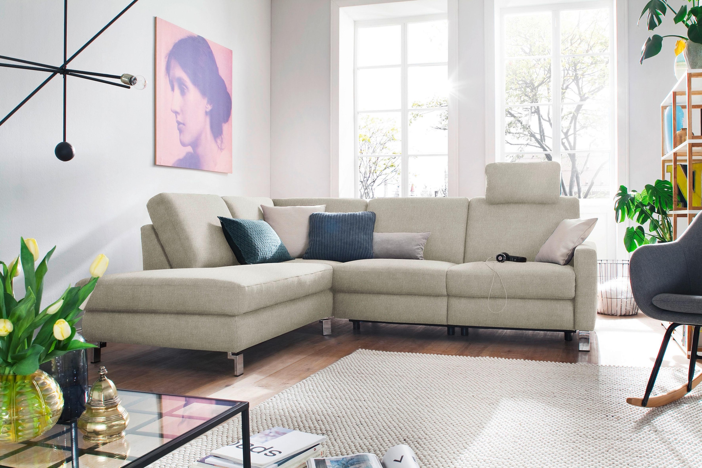3C Candy Ecksofa "Mainau modern und elegant, mit gutem Sitzkomfort, Breite 257cm, L-Form" wahlweise mit elektrischer Relaxfunktion, Federkern