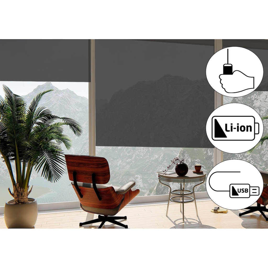 sunlines Seitenzugrollo »Classic Style Akku-Rollo«, Lichtschutz, Sichtschutz, ohne Bohren, freihängend, Made in Germany