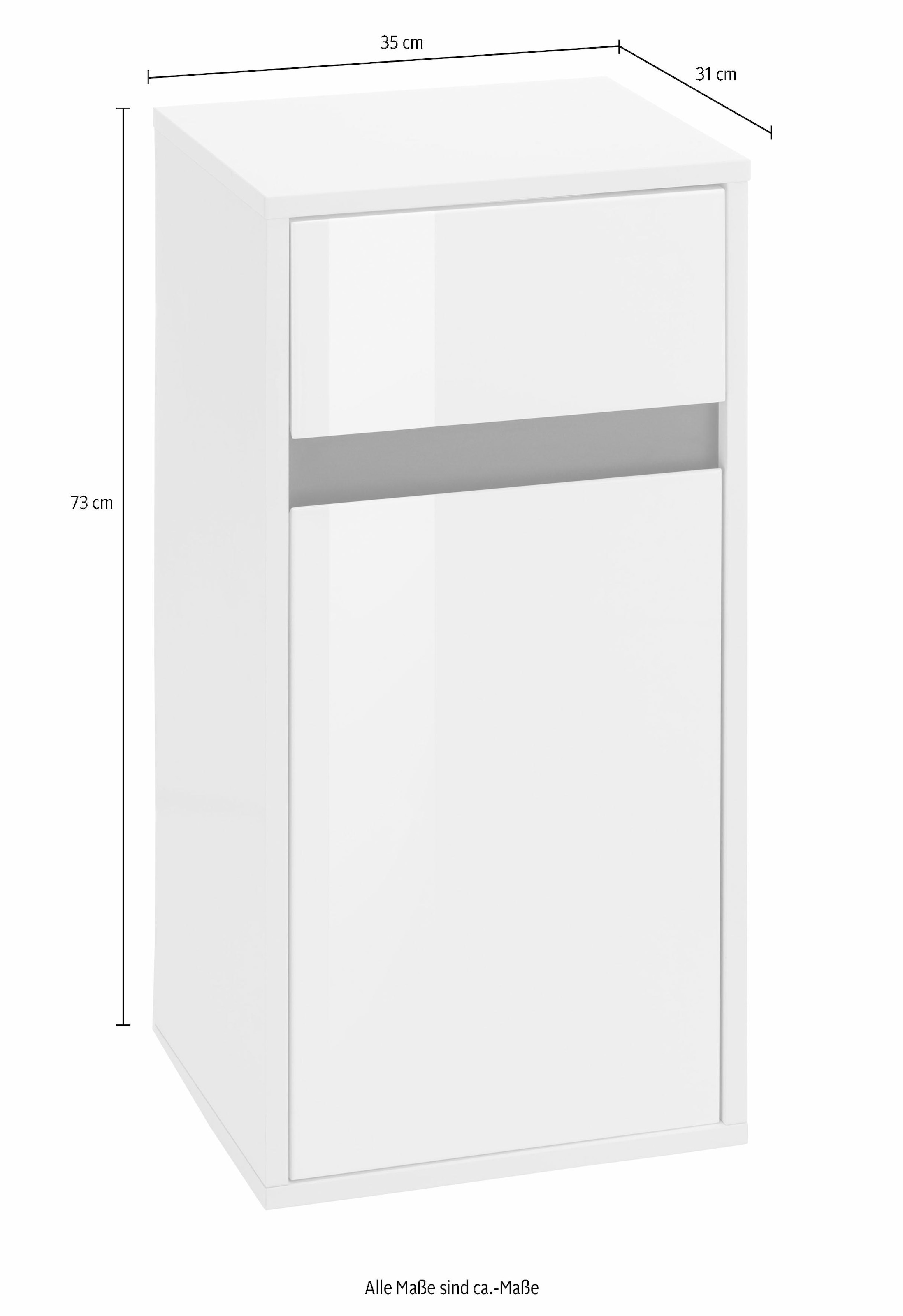 welltime Unterschrank »Siena«, Griffloser Badschrank, Hochglanz mit Wechselblende, Breite 35 cm