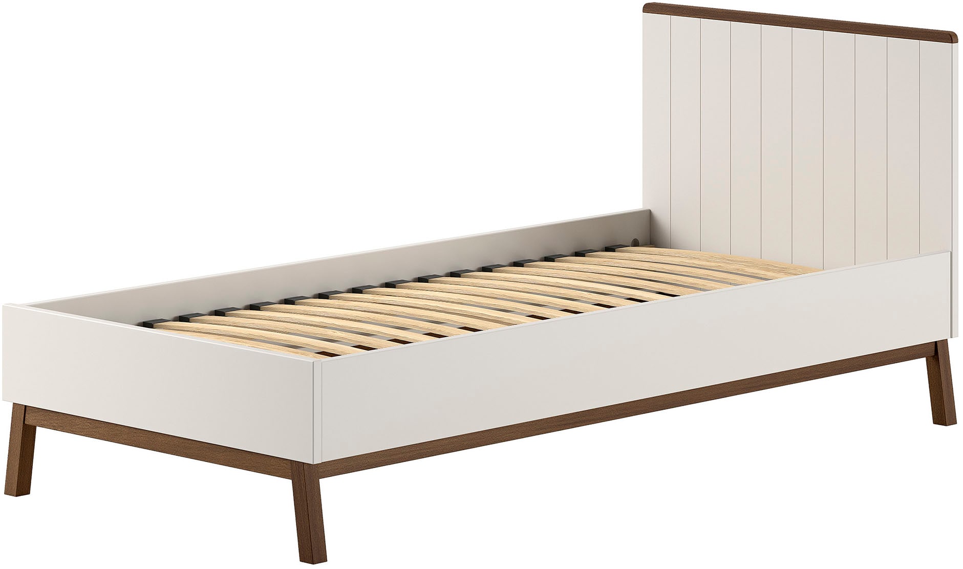 Vipack Einzelbett »Sezane 90x200 cm, in warmen Grau lackiert, Absatz nussbaumfarbig« Bettsockel und Handlauf Kiefer massiv nussbaumfarbig lackiert