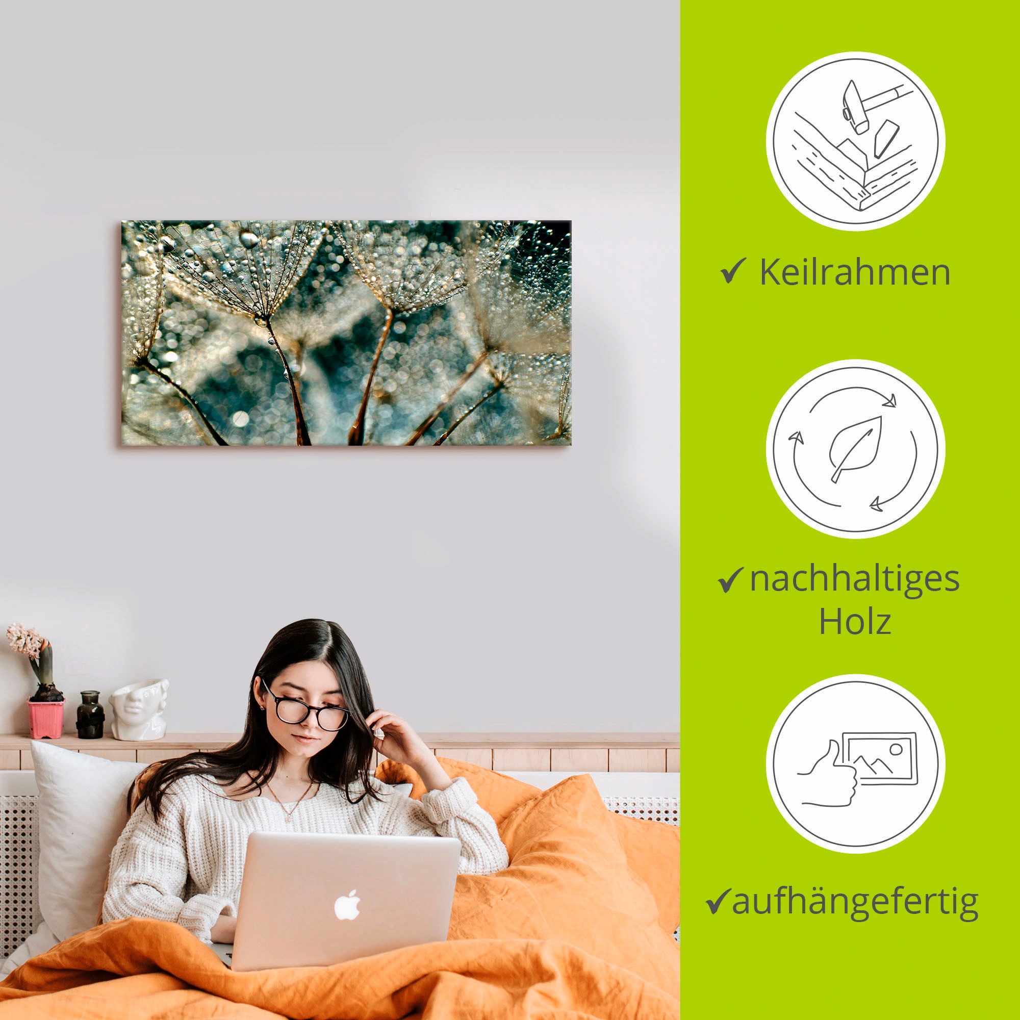 Artland Wandbild »Pusteblume Regenschauer«, Blumen, (1 St.), als Alubild, Outdoorbild, Leinwandbild, Poster, Wandaufkleber