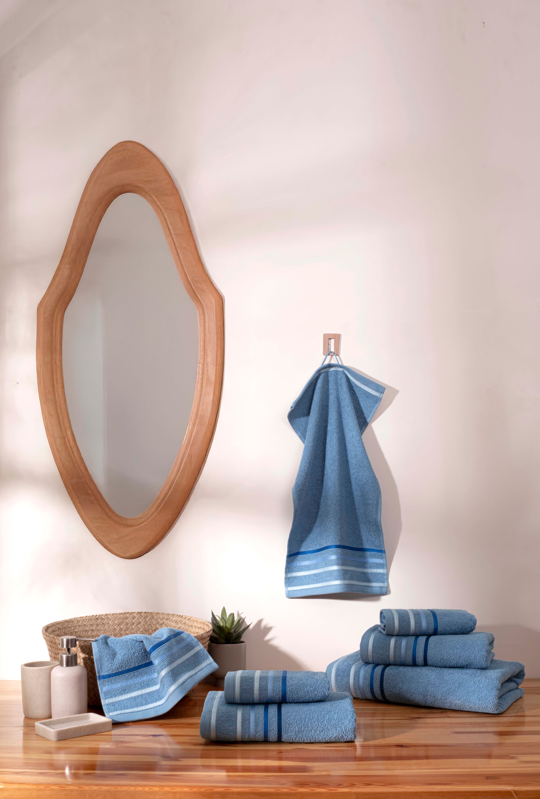 my home Handtuch Set »Niki, Duschtuch, Handtücher und Gästetücher« Set Walkfrottee Handtücher mit mehrfarbiger Streifenbordüre, weich, aus 100% Baumwolle