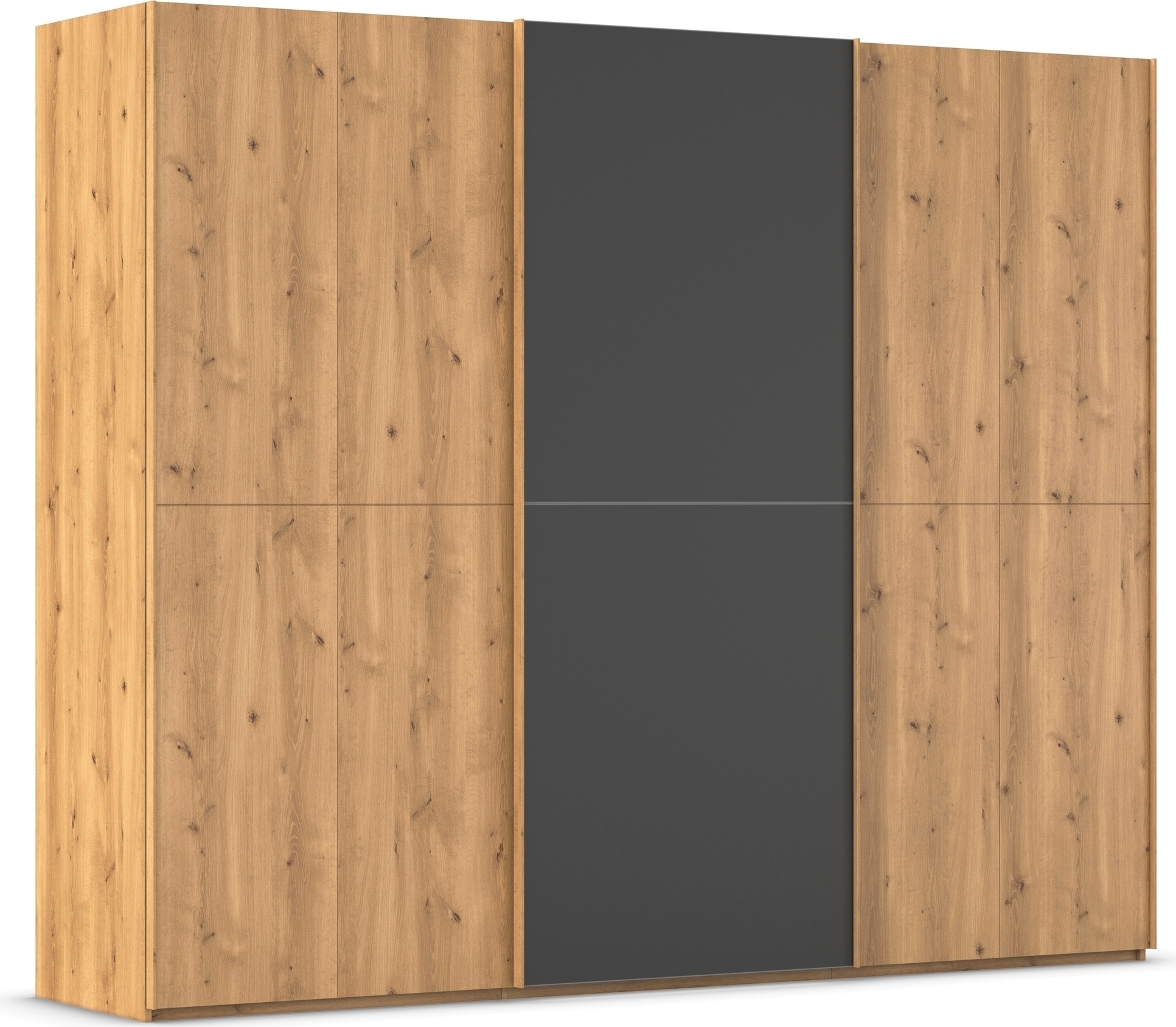 rauch Schwebetürenschrank "Kleiderschrank Schrank Garderobe Schlafzimmerschrank SCALE-WOOD" edle geteilte Front in massiver Asteiche mit Glastüren MADE IN GERMANY