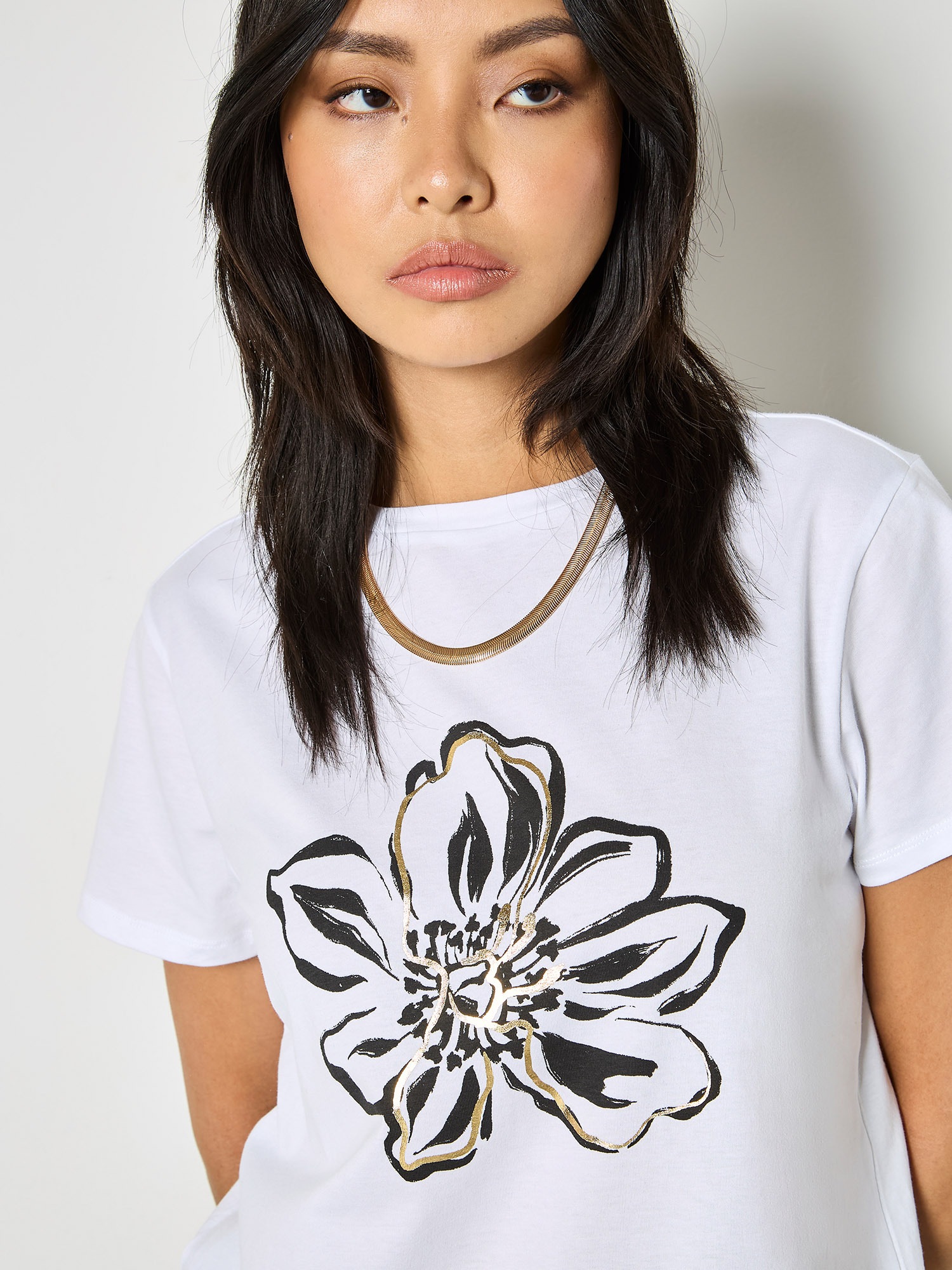 Apricot Shirttop »Top« mit Goldfolien-Blumenprint