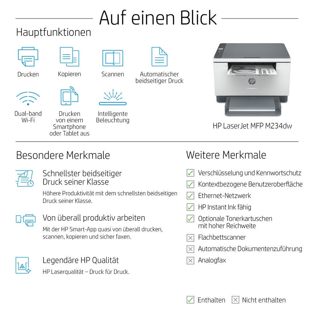 HP Multifunktionsdrucker »LaserJet MFP M234dw«, 2 Monate gratis Drucken mit HP Instant Ink inklusive