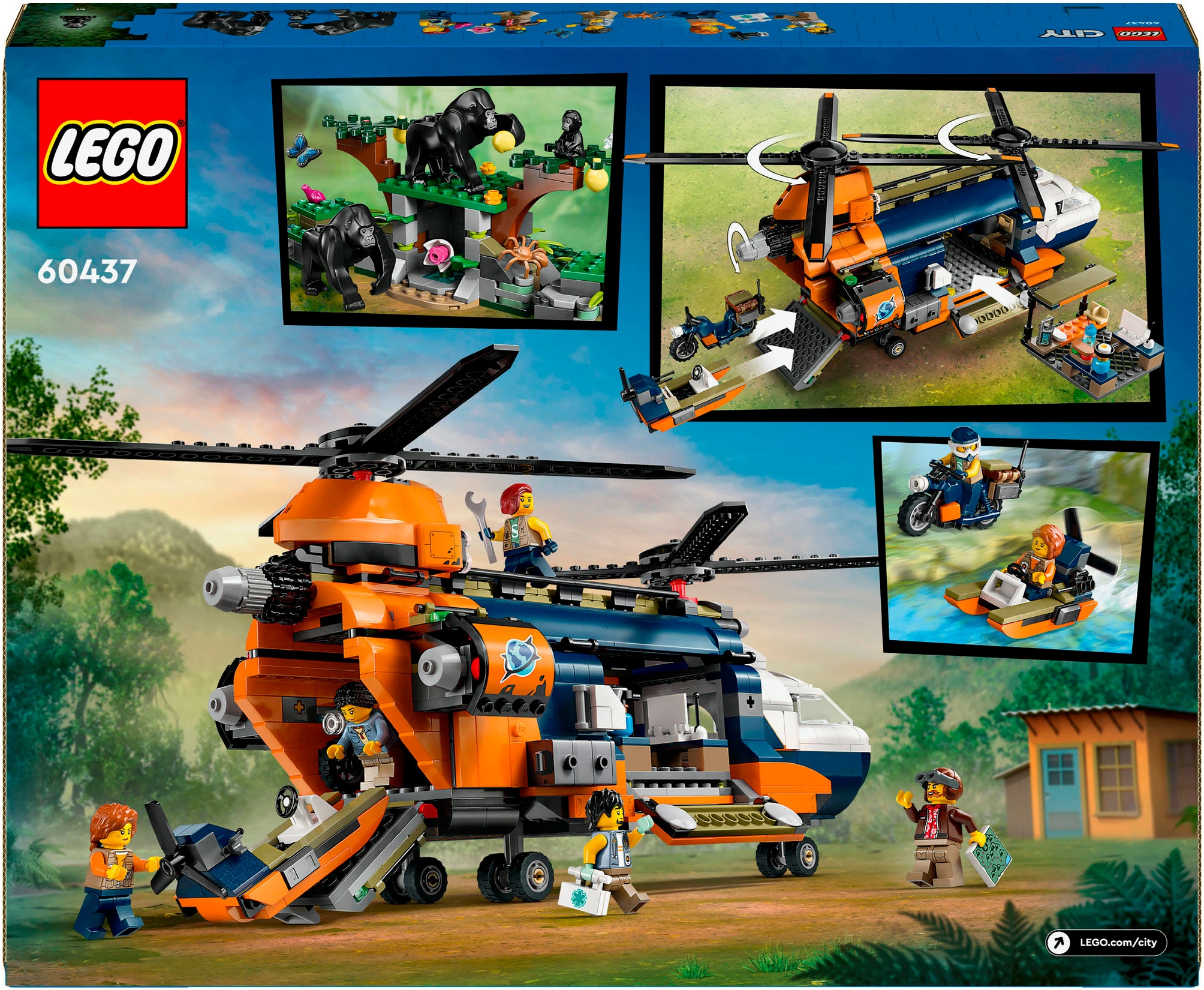 LEGO® Konstruktionsspielsteine »Dschungelforscher-Hubschrauber (60437), LEGO City«, (881 St.), Made in Europe