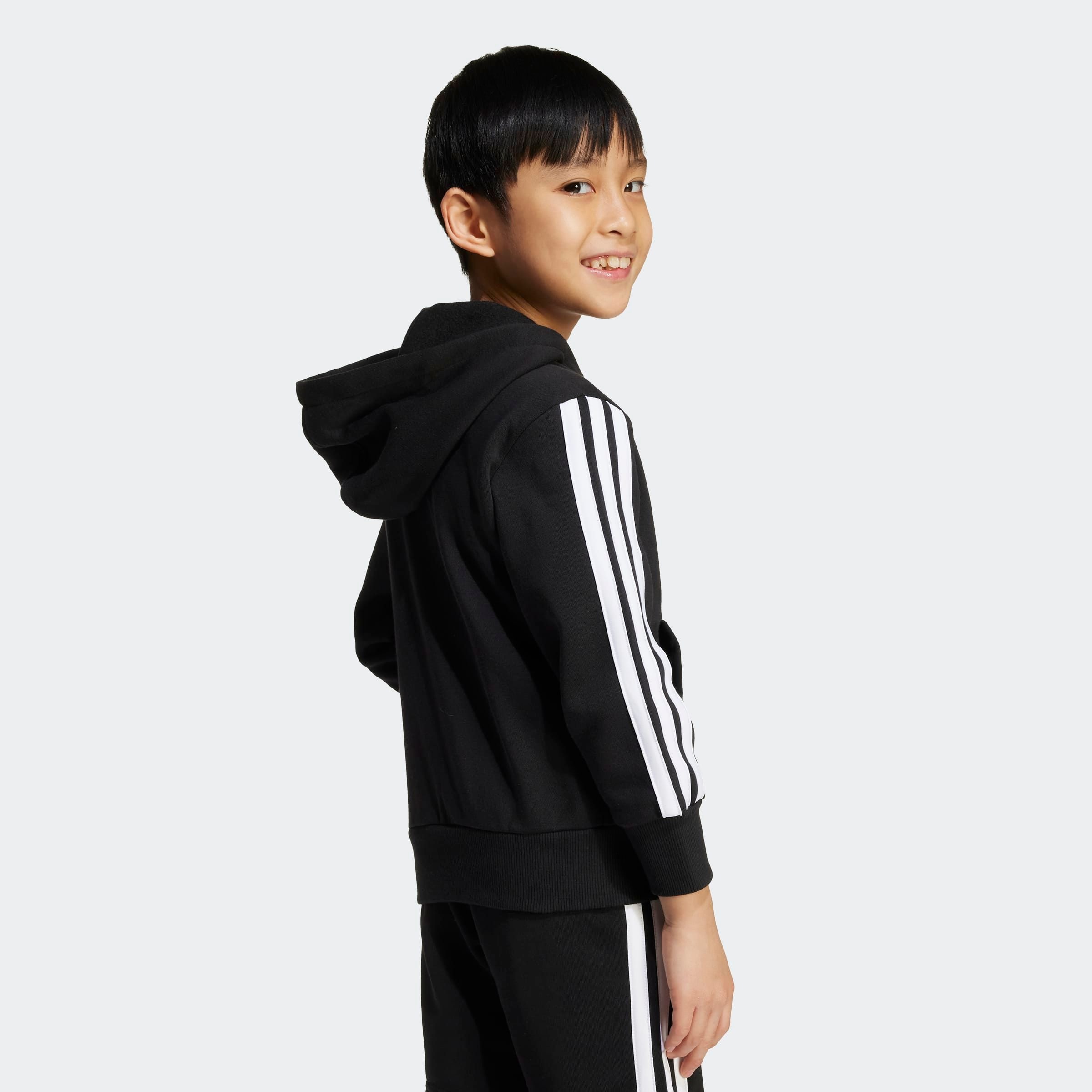 Sweatjacke ADIDAS SPORTSWEAR "ESSENTIALS KIDS", Mädchen, Gr. 110, schwarz-weiß (schwarz, weiß), Obermaterial: 70% Baumwolle, 30% Polyester, normal, angesetztes Bündchen, Sweatjacken Sweatjacke 3