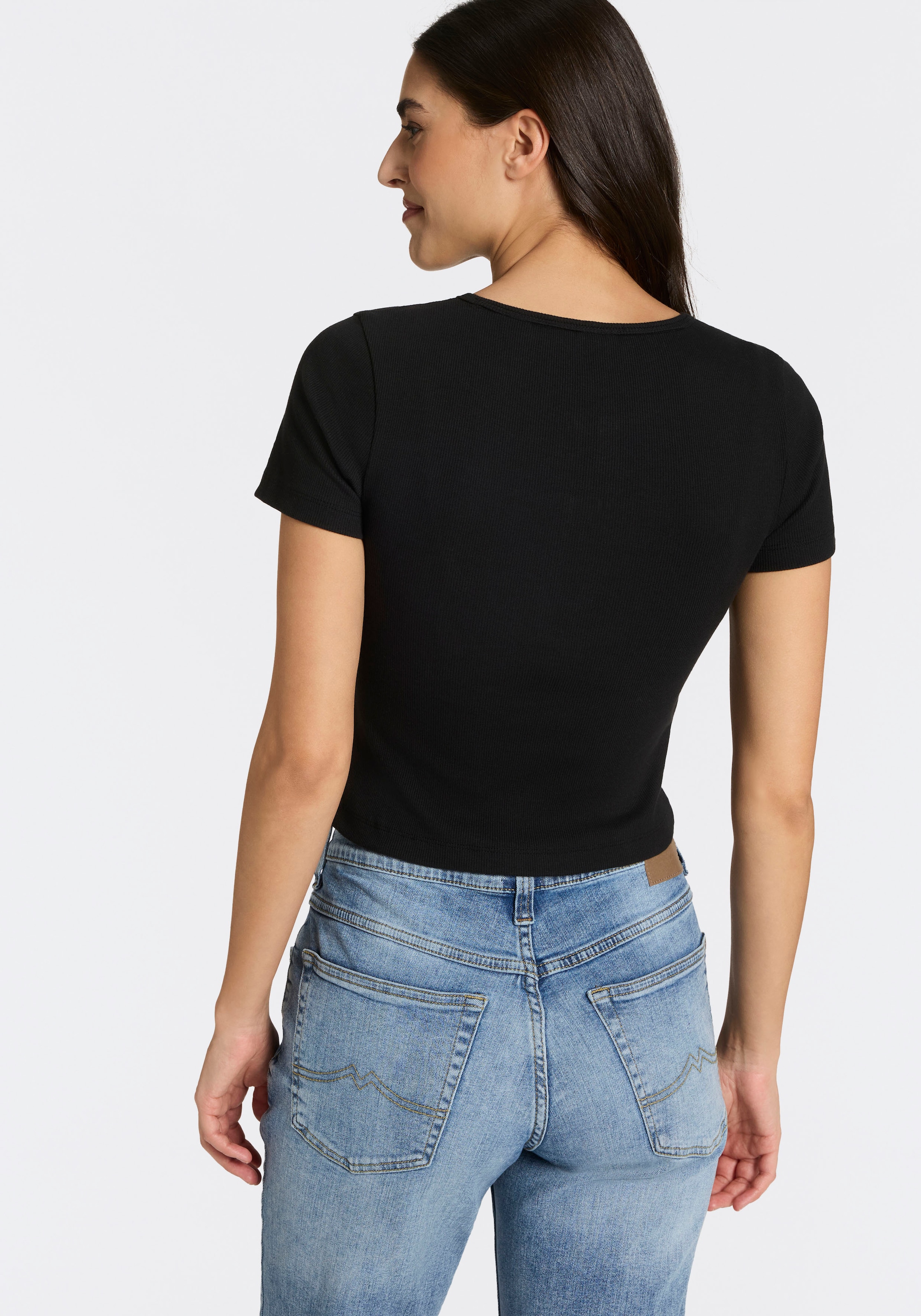 HUGO Blue Kurzarmshirt »Diheart« in gerippter Struktur, Herz-Details