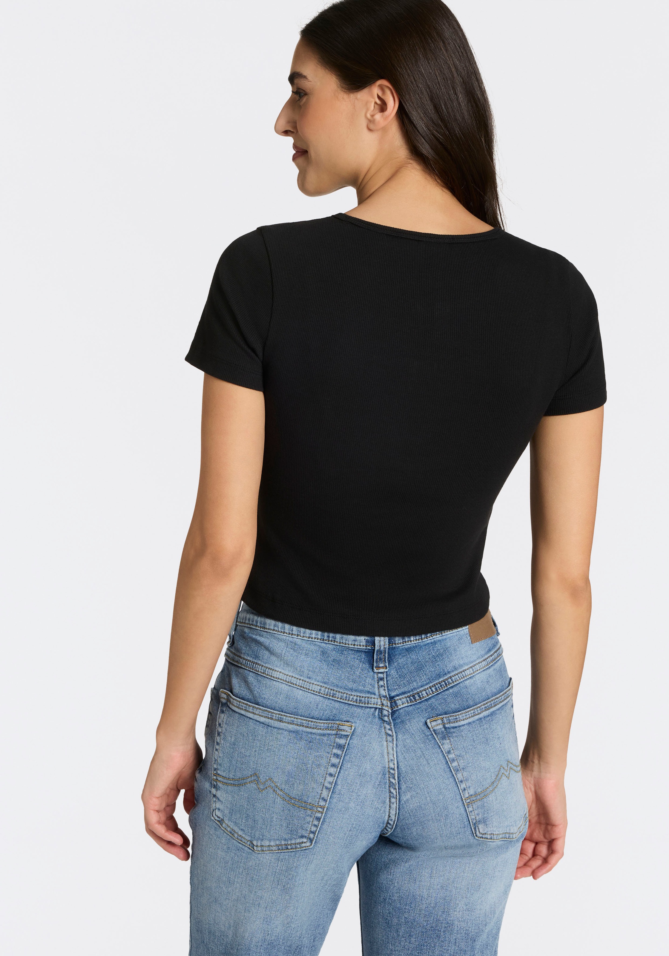 HUGO Blue Kurzarmshirt "Diheart" in gerippter Struktur, Herz-Details günstig online kaufen