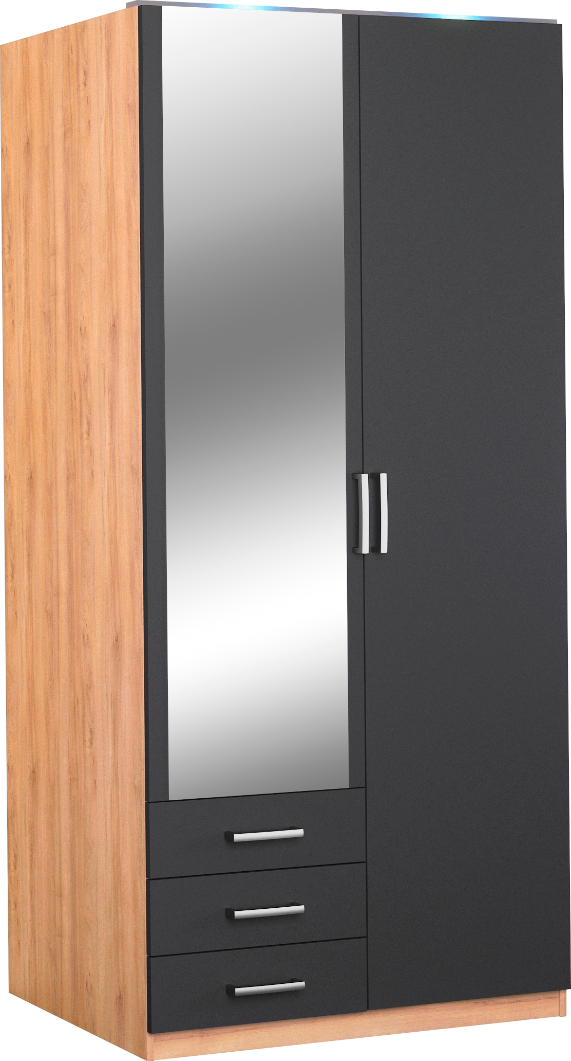 priess Kleiderschrank "Amsterdam, viel Stauraum durch viele Schubkästen, Spiegeltüren" Optional mit LED-Beleuchtung, Made in Germany