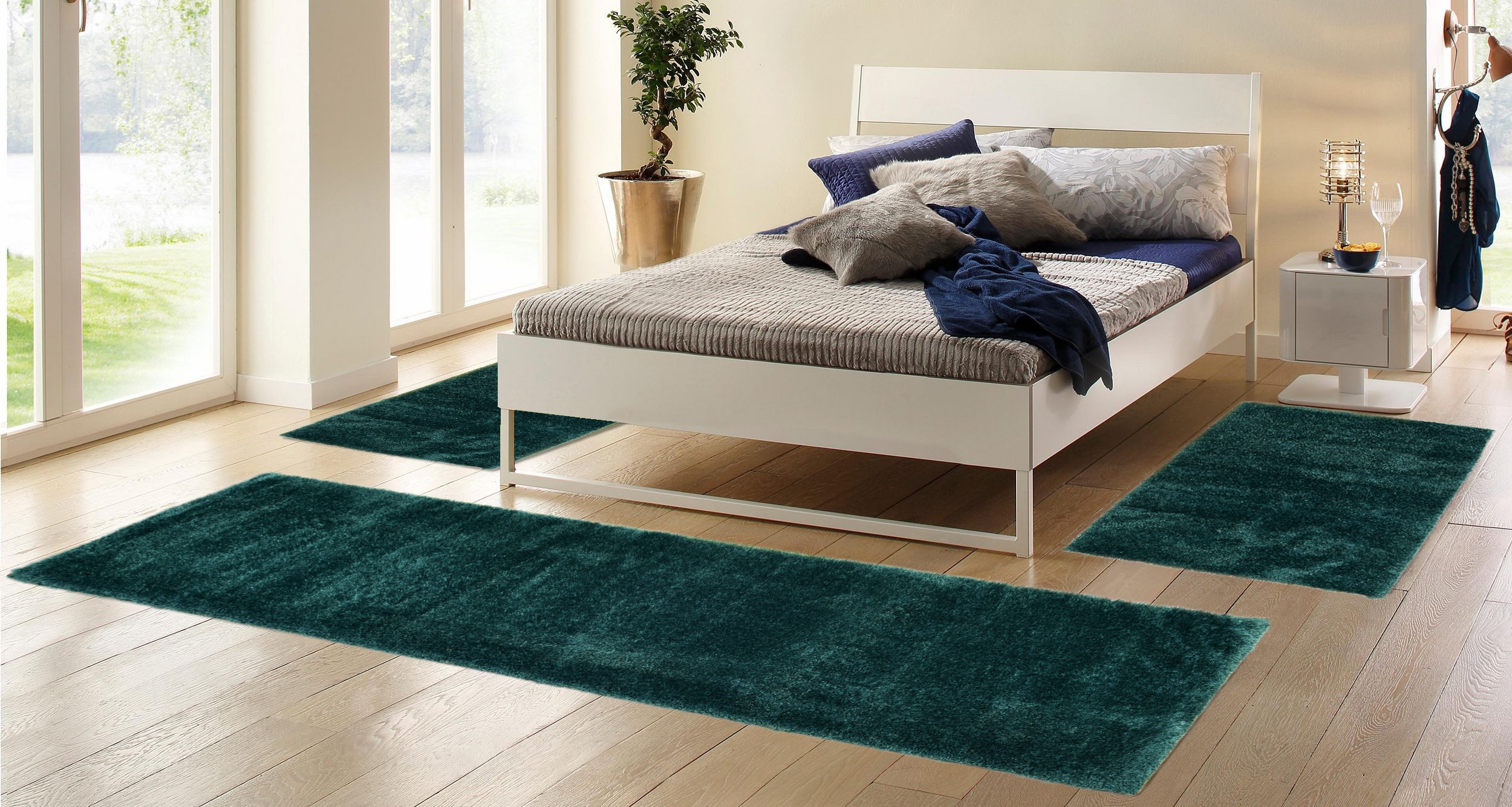 my home Bettumrandung "Malin" Höhe 43 mm 3 Stk. tlg. Hochflor, Shaggy, Uni- günstig online kaufen