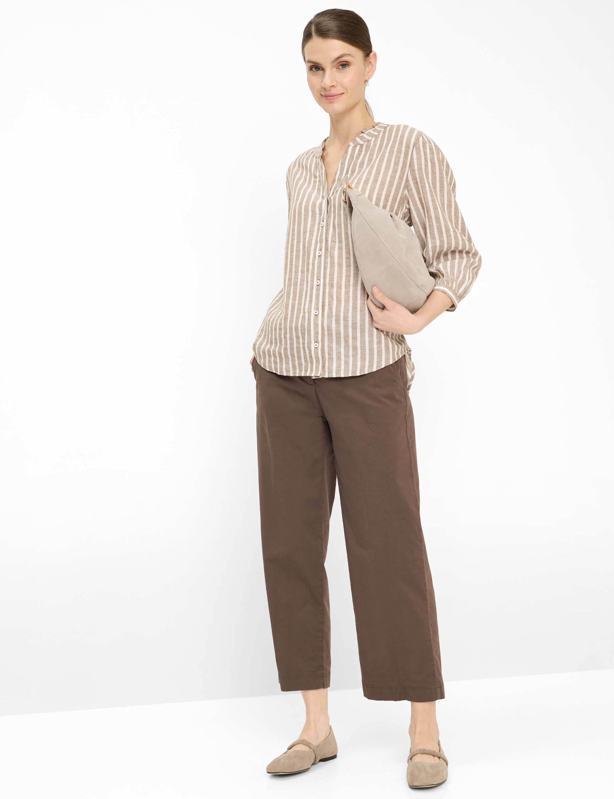 Klassische Bluse BRAX "Style VIOLET", Damen, Gr. 42, hellbraun, Web, 55% Leinen, 44% Viskose, 1% Metallfaser, Blusen Bluse 2