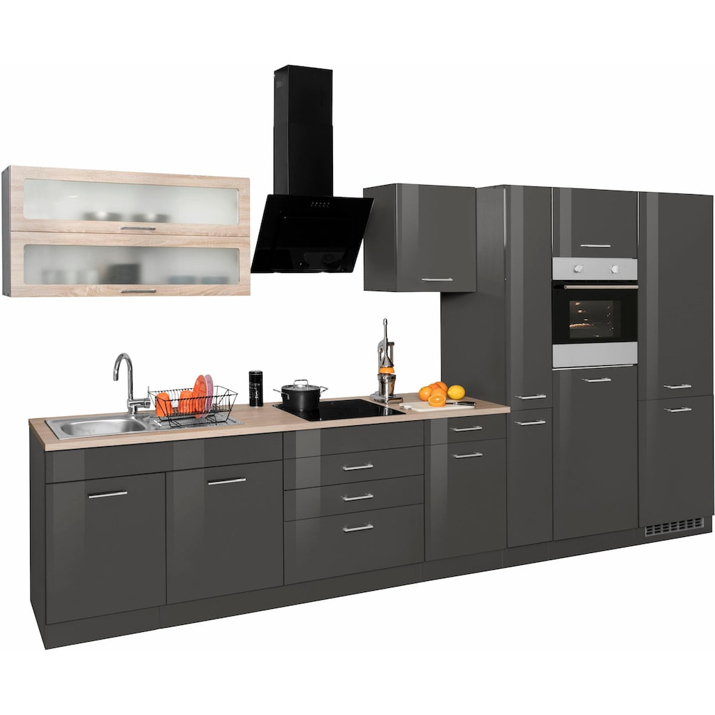 HELD MÖBEL Küchenzeile »Utah«, mit E-Geräten und großer Kühl- Gefrierkombination, Breite 380 cm