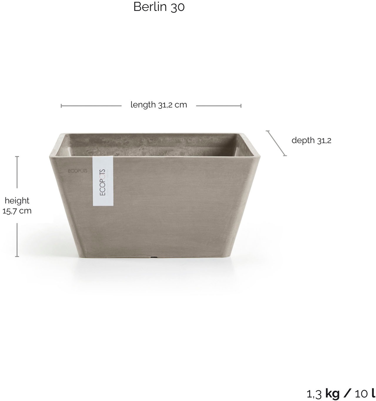 ECOPOTS Blumentopf »BERLIN Taupe« BxTxH: 31x31x15,5 cm