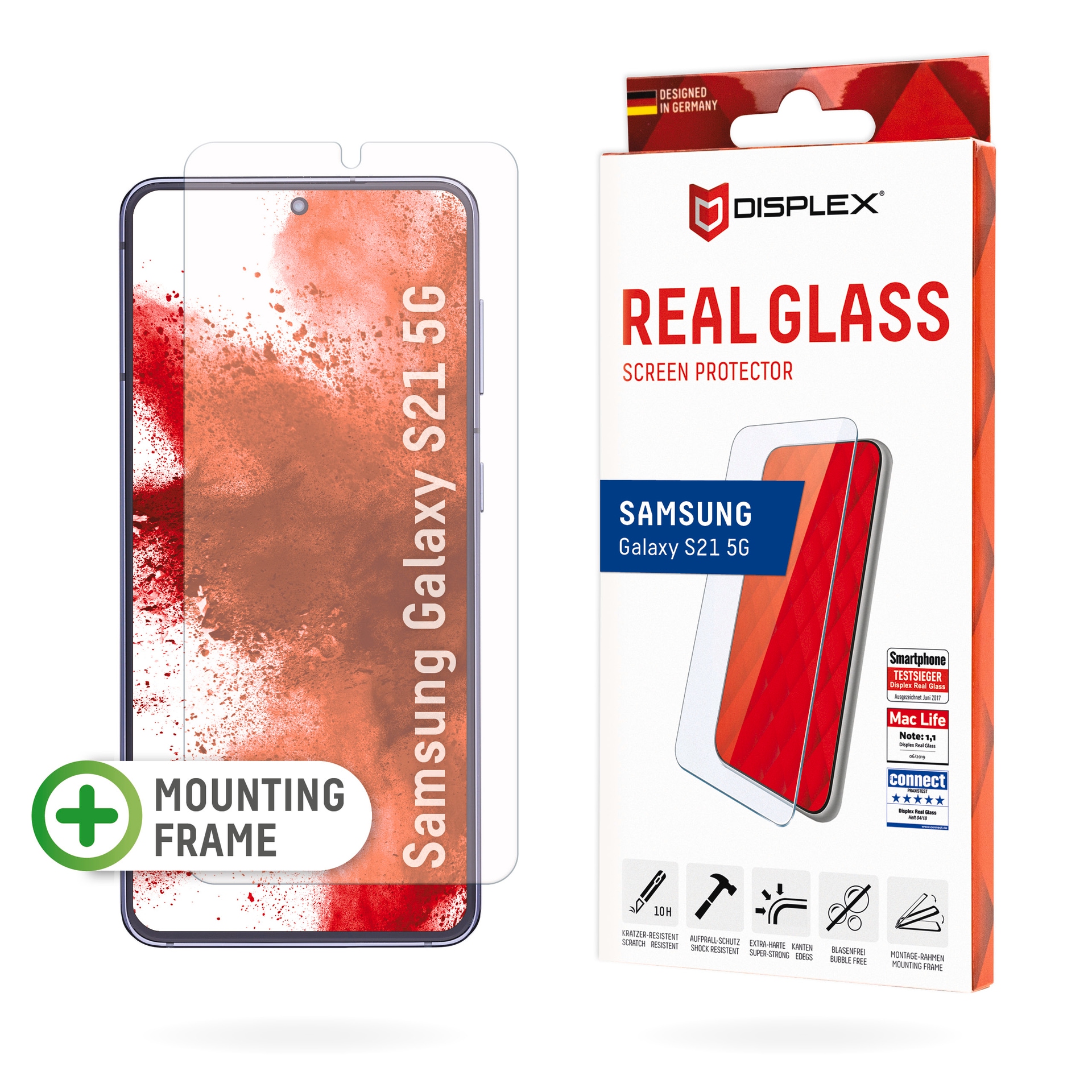 Displex Displayschutzglas »Real Glass«, für Samsung Galaxy S21 5G, (1 St.), Displayschutzfolie Displayschutz kratzer-resistent 10H splitterfest